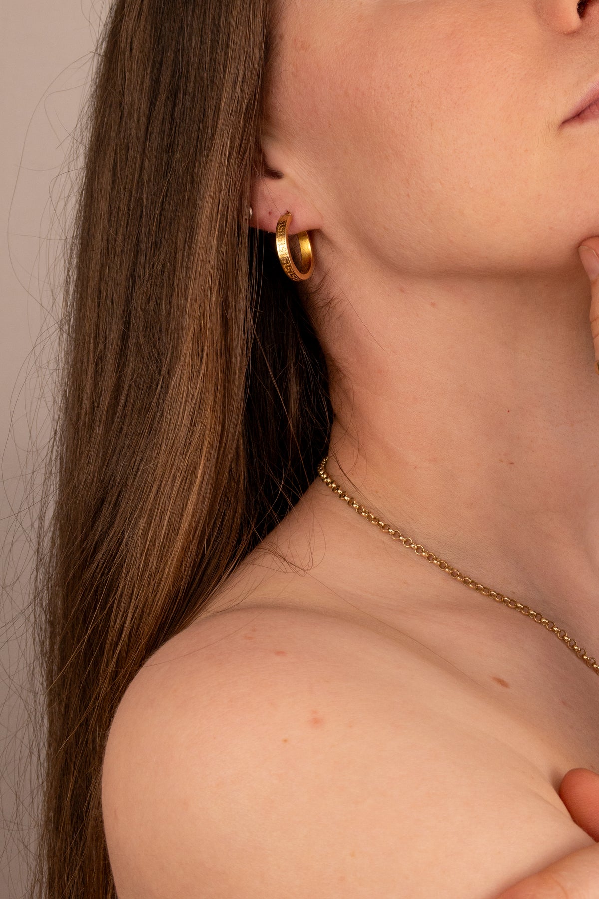 9ct Yellow Gold Hoop Earrings with Etched Design