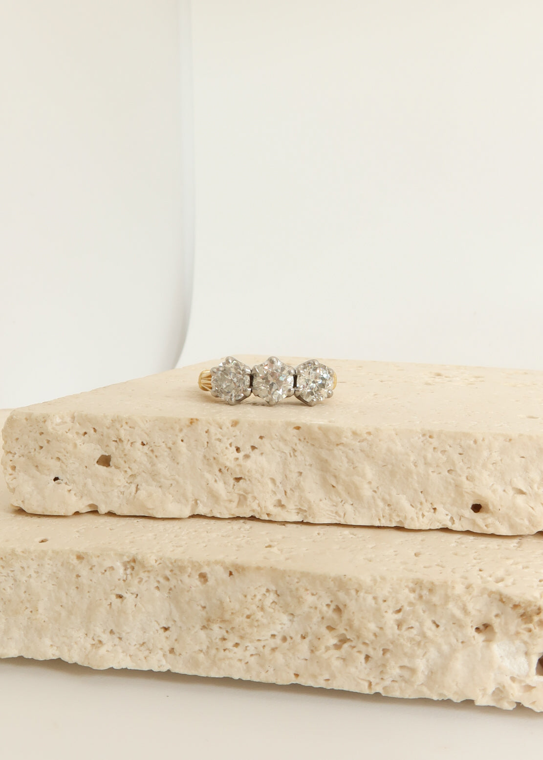 18ct Yellow Gold Old European Cut Diamond Trilogy Engagement Ring