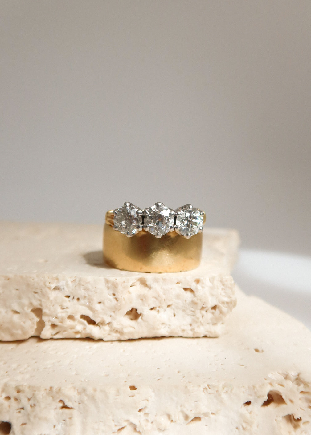 18ct Yellow Gold Old European Cut Diamond Trilogy Engagement Ring