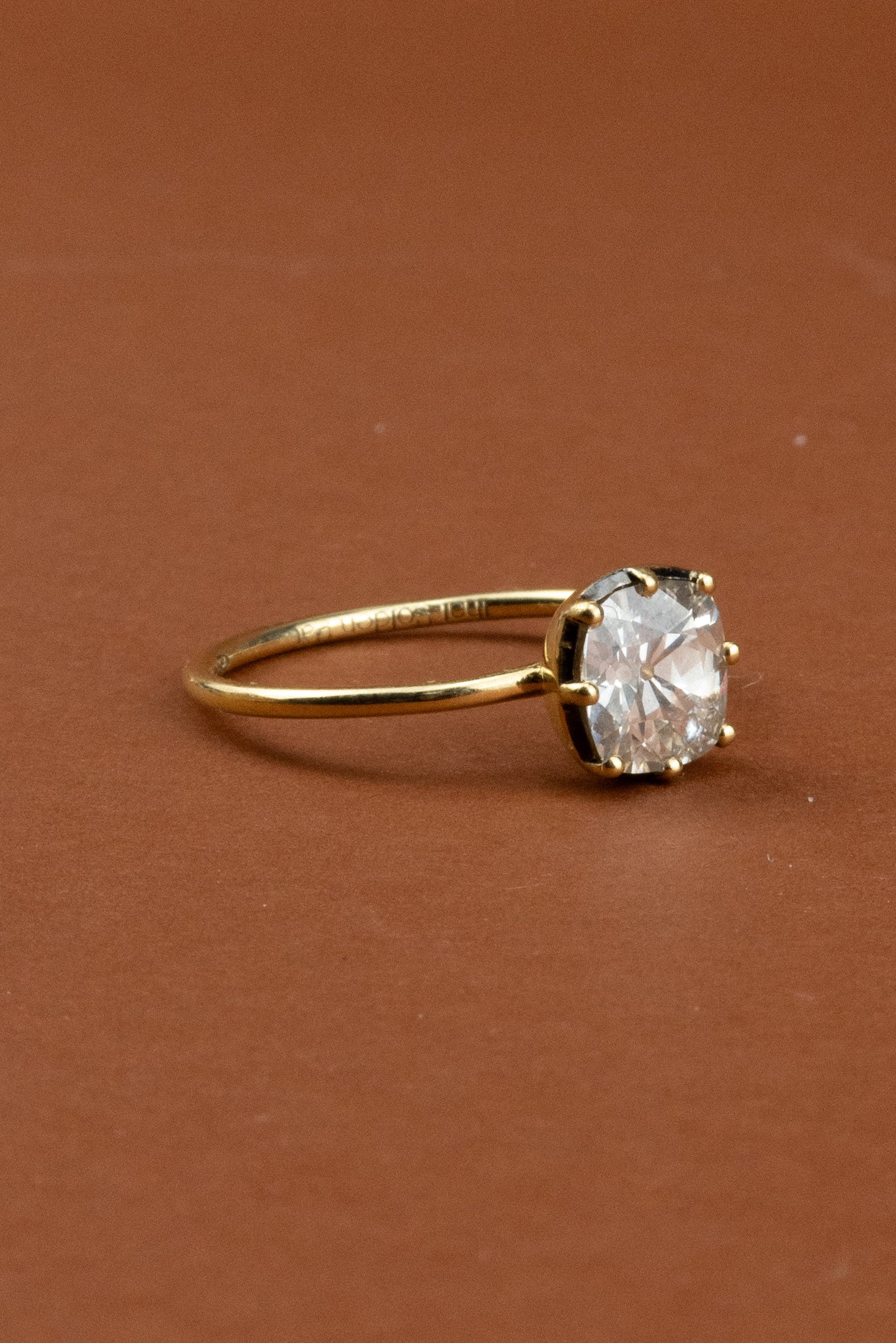 18ct Yellow Gold Cut Down Collet 1.1ct Cushion Cut Diamond Ring