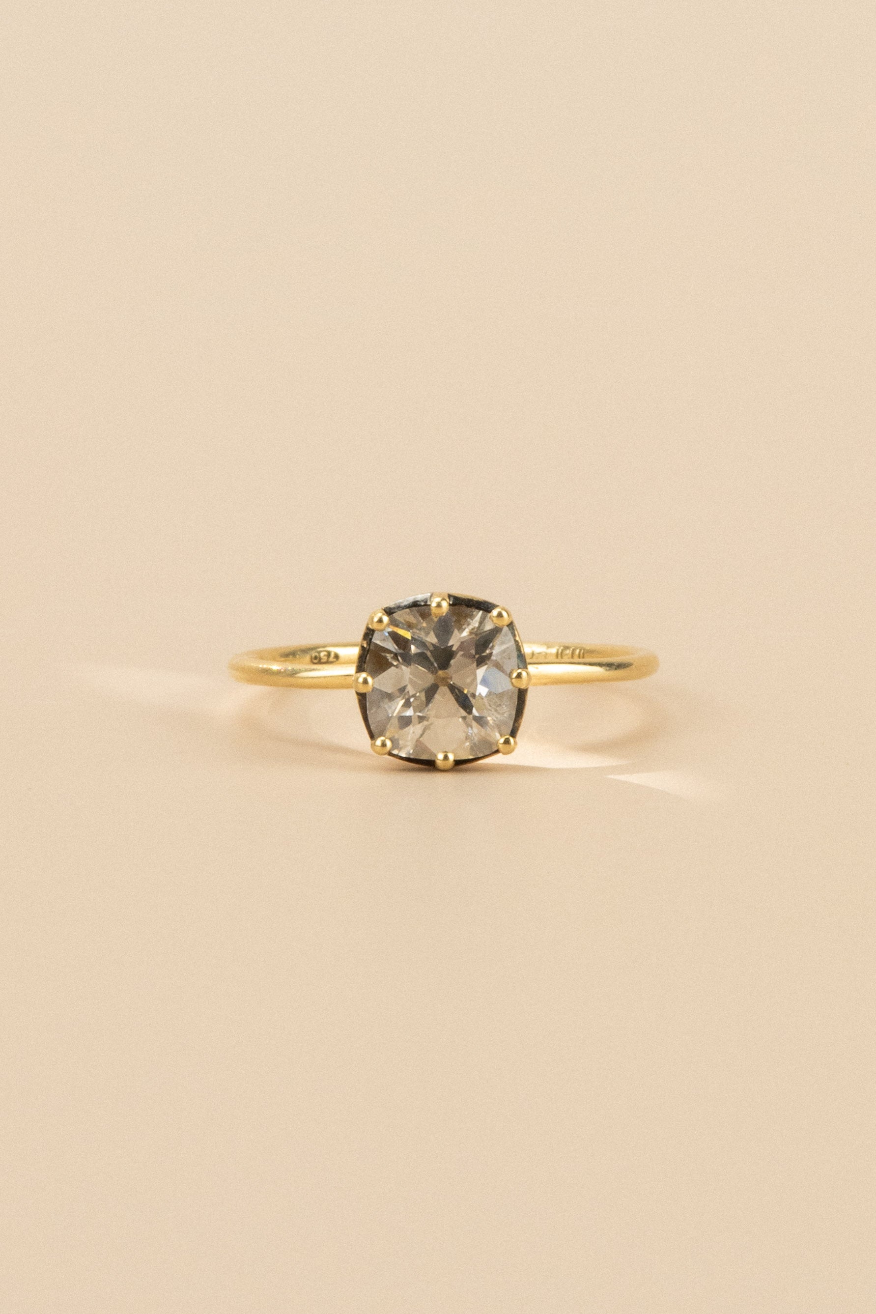 18ct Yellow Gold Cut Down Collet 1.1ct Cushion Cut Diamond Ring