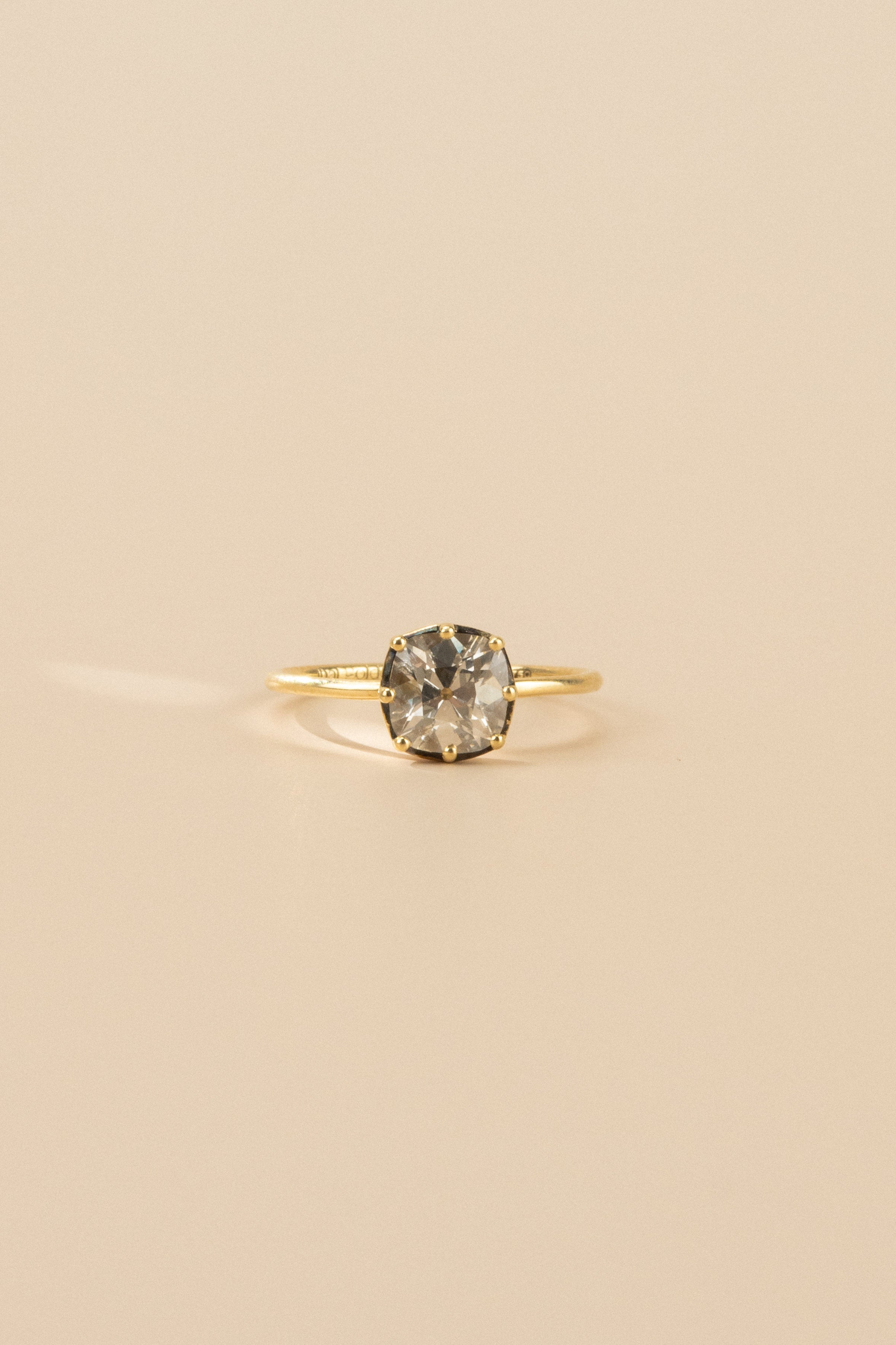 18ct Yellow Gold Cut Down Collet 1.1ct Cushion Cut Diamond Ring
