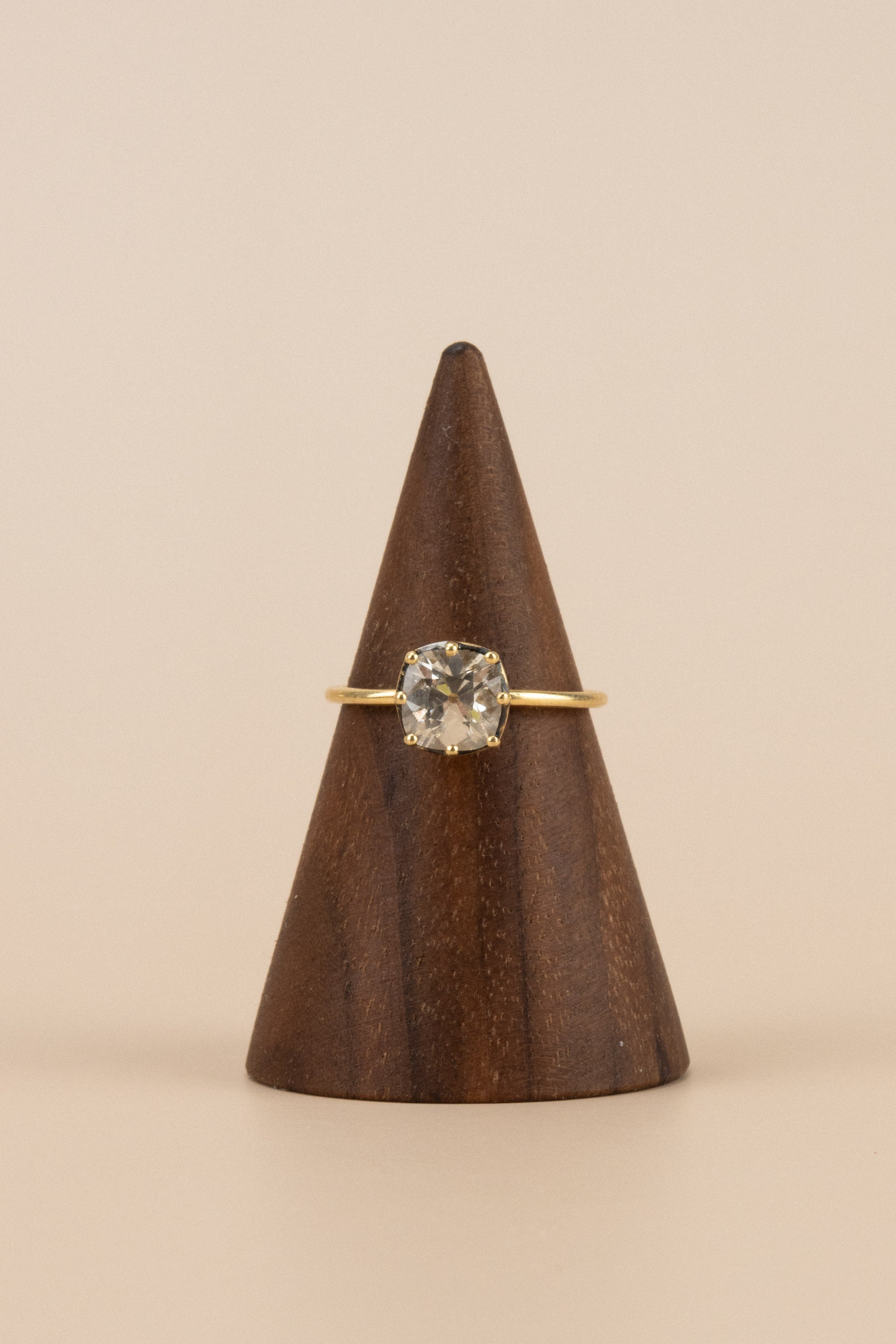 18ct Yellow Gold Cut Down Collet 1.1ct Cushion Cut Diamond Ring