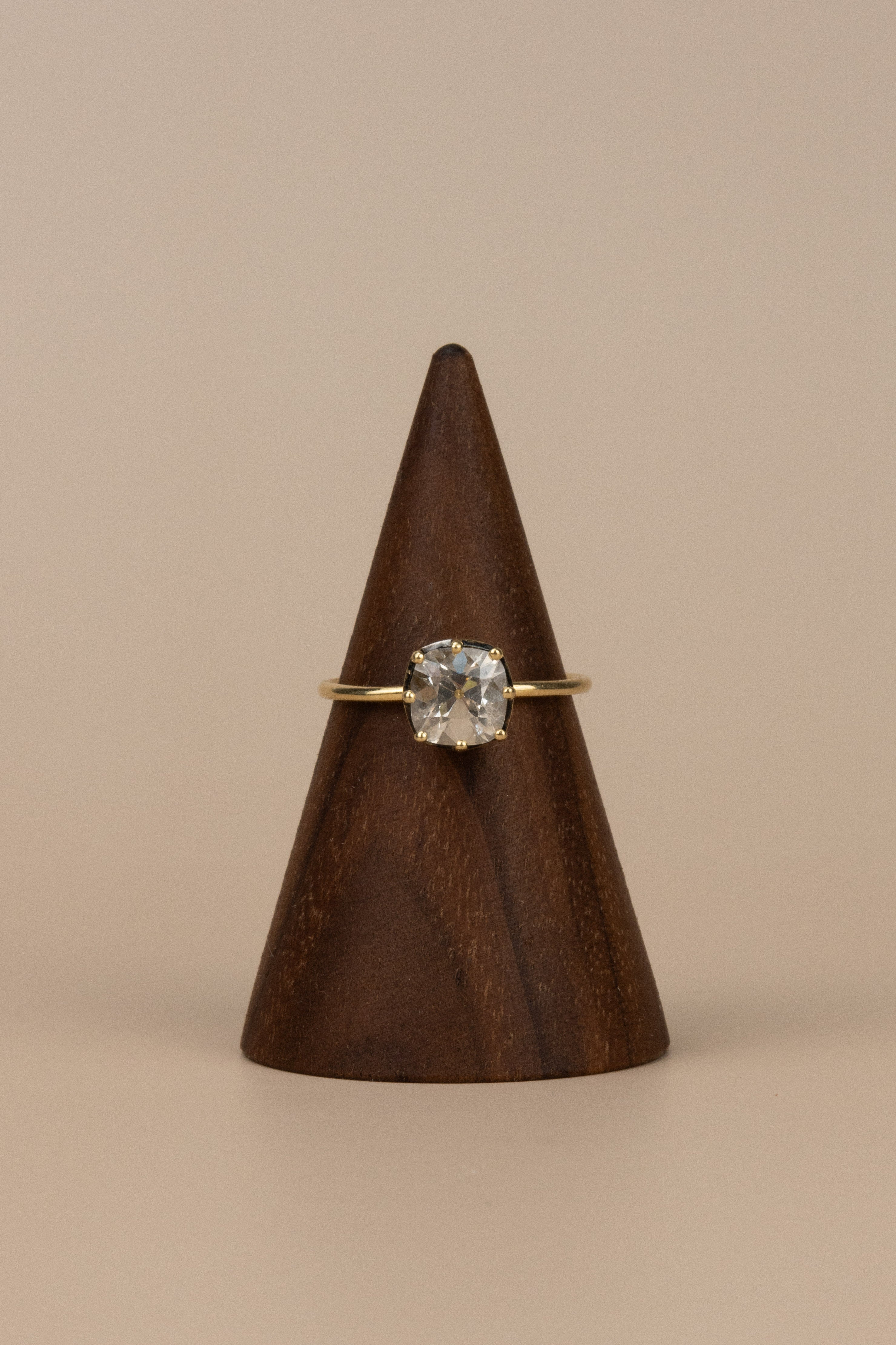 18ct Yellow Gold Cut Down Collet 1.1ct Cushion Cut Diamond Ring