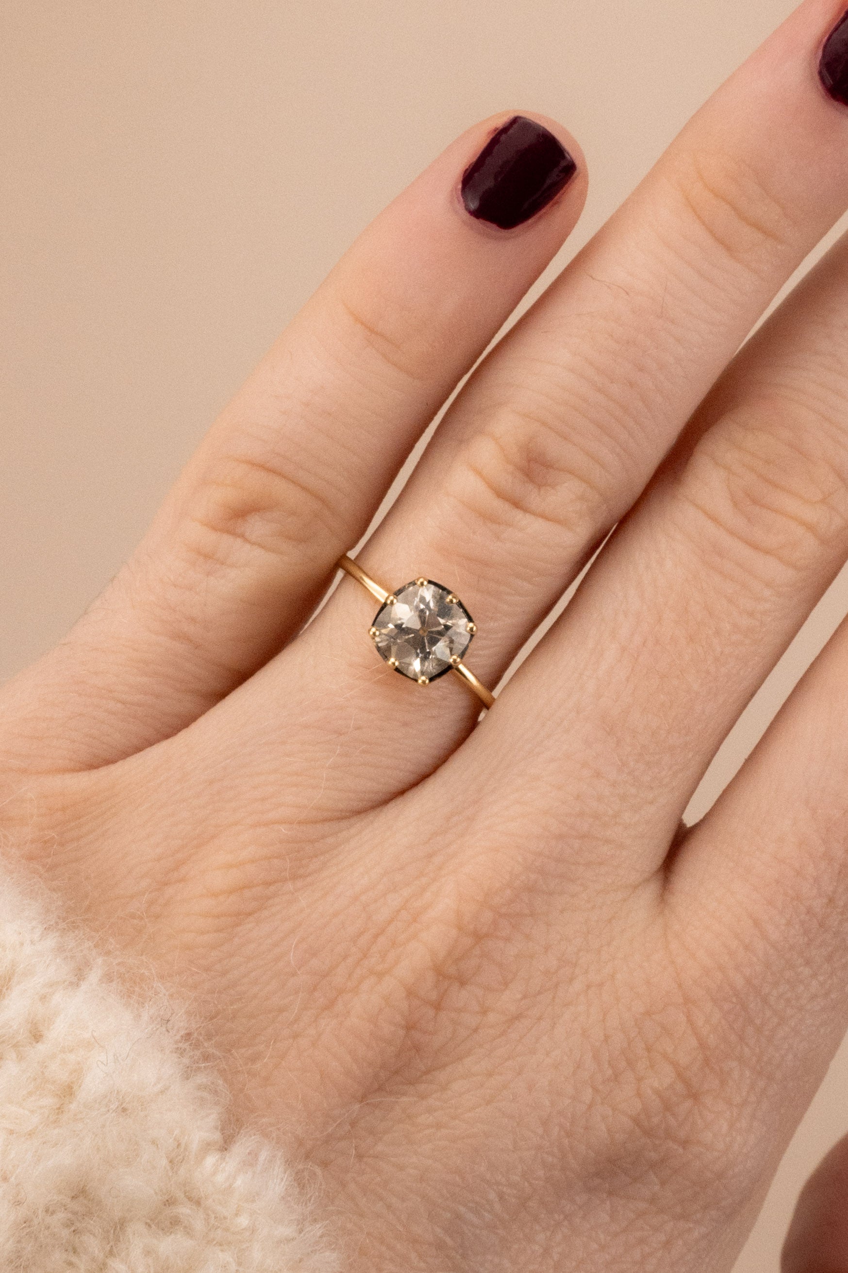 18ct Yellow Gold Cut Down Collet 1.1ct Cushion Cut Diamond Ring