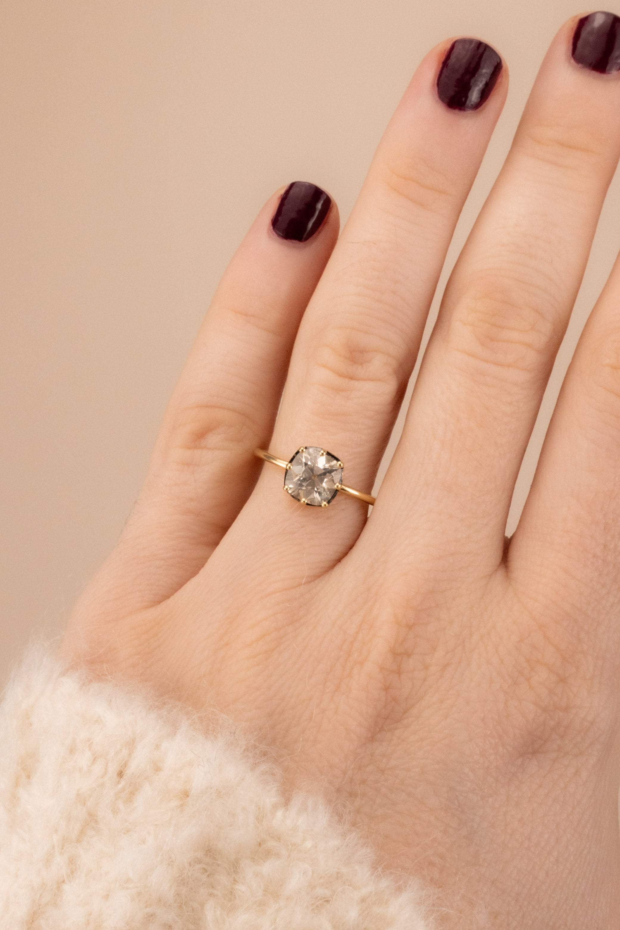 18ct Yellow Gold Cut Down Collet 1.1ct Cushion Cut Diamond Ring