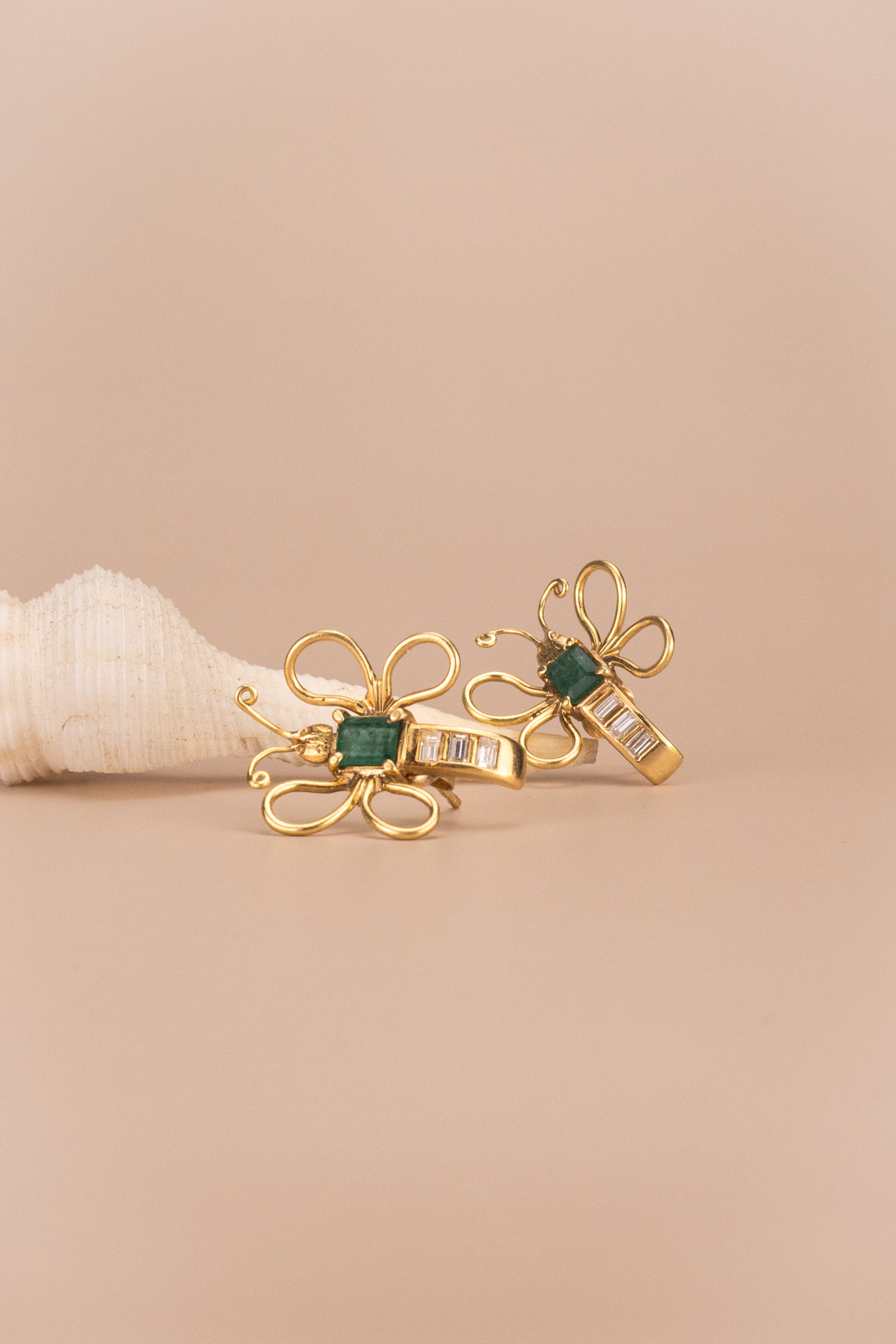 18ct Yellow Gold Emerald and Diamond Butterfly Earrings