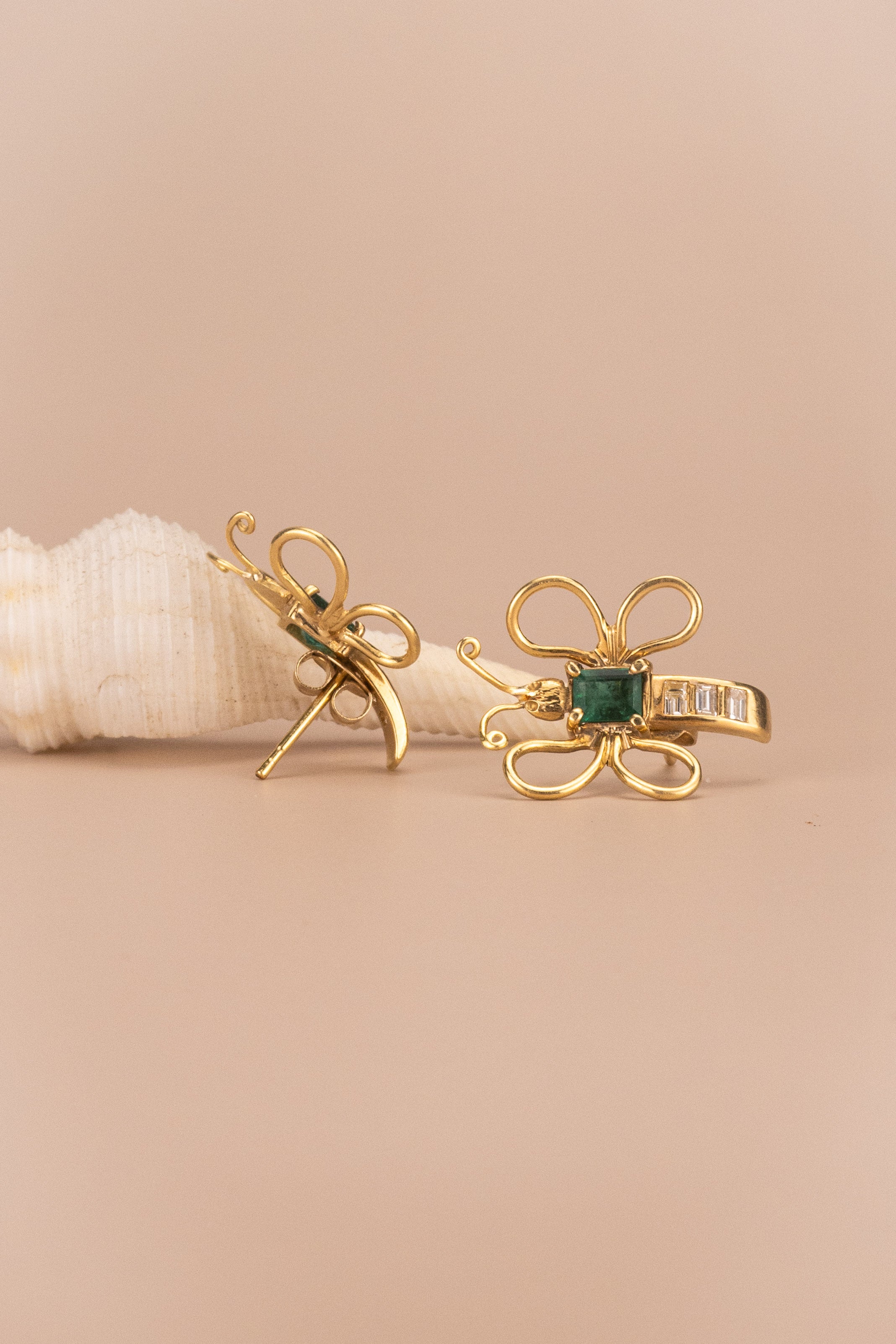 18ct Yellow Gold Emerald and Diamond Butterfly Earrings