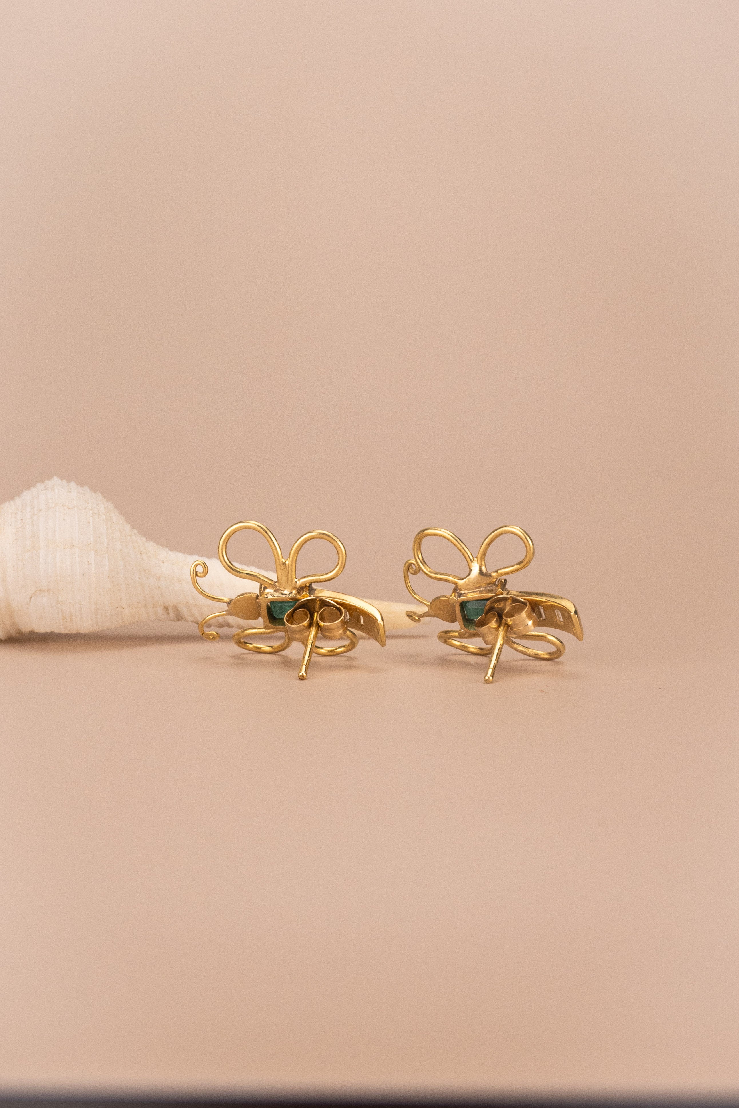 18ct Yellow Gold Emerald and Diamond Butterfly Earrings