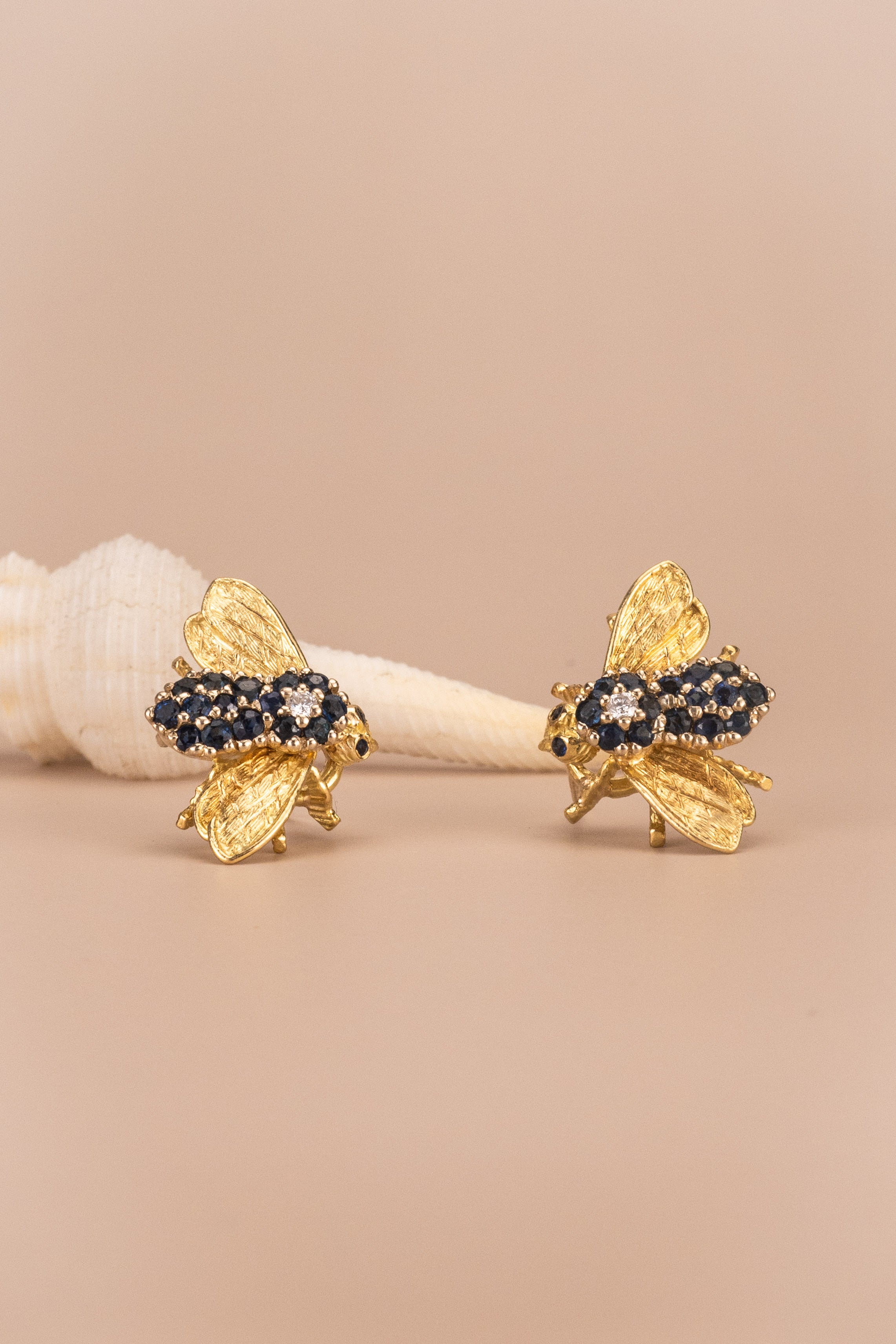18ct Yellow Gold Diamond and Sapphire Bee Earrings
