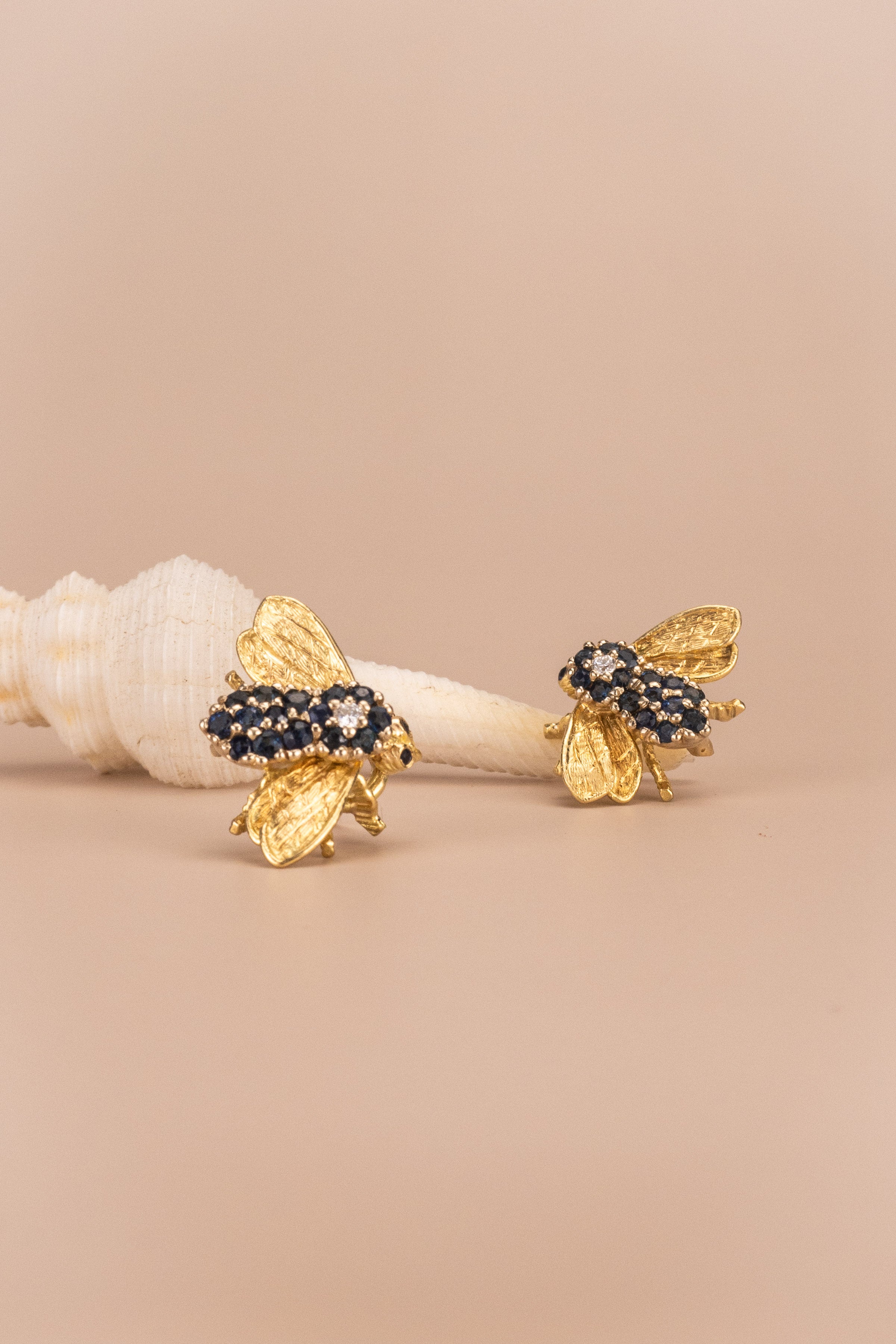 18ct Yellow Gold Diamond and Sapphire Bee Earrings