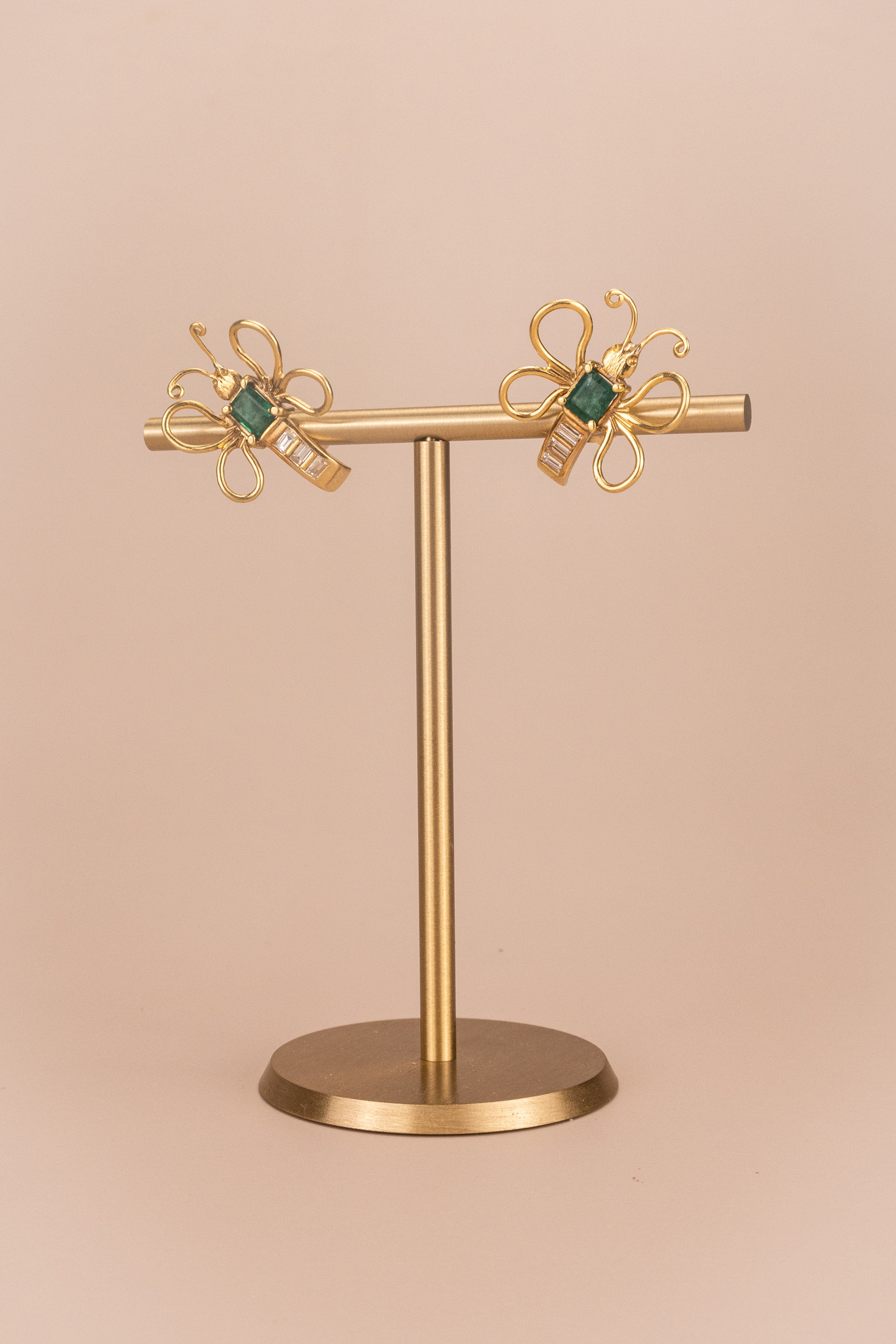 18ct Yellow Gold Emerald and Diamond Butterfly Earrings