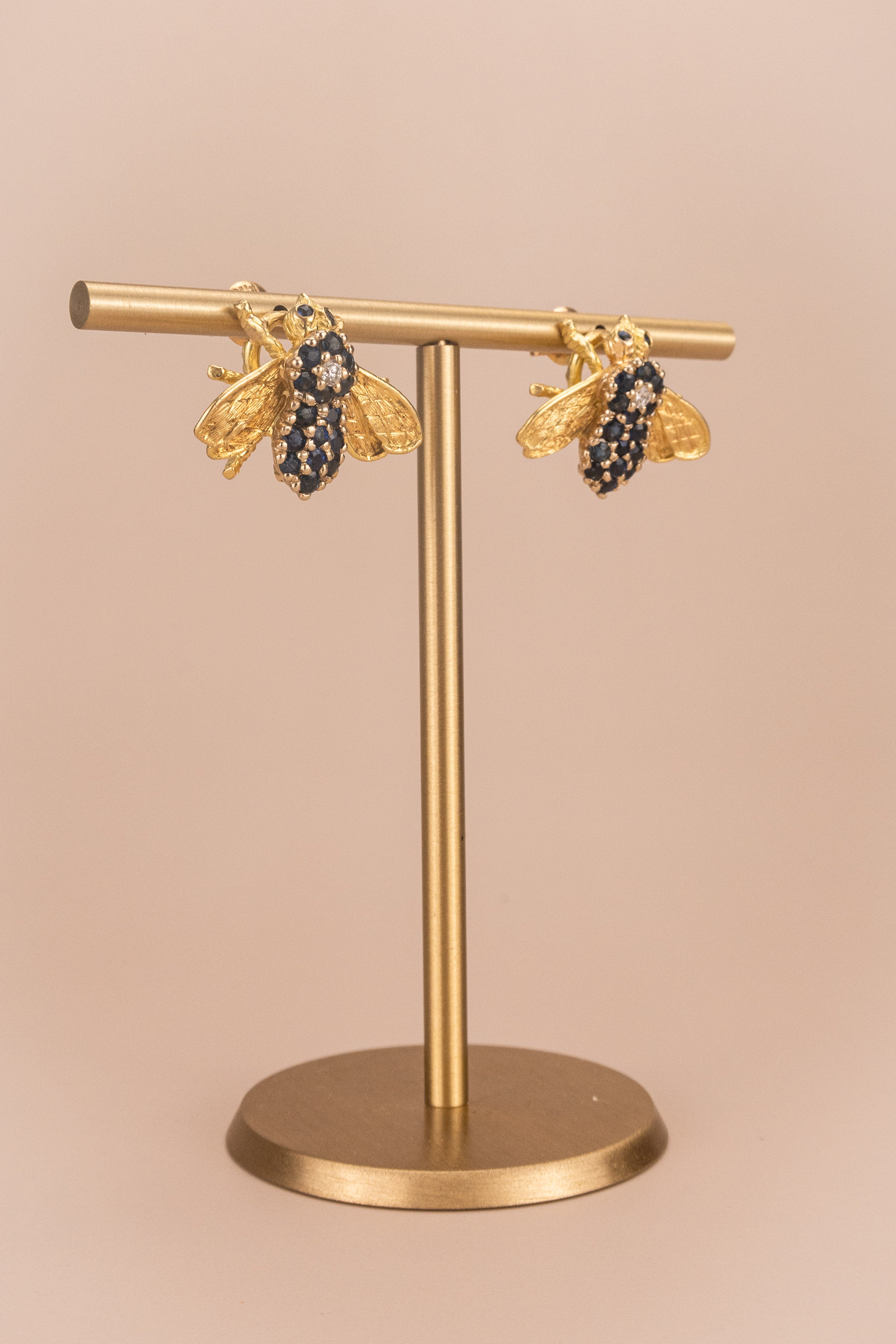 18ct Yellow Gold Diamond and Sapphire Bee Earrings