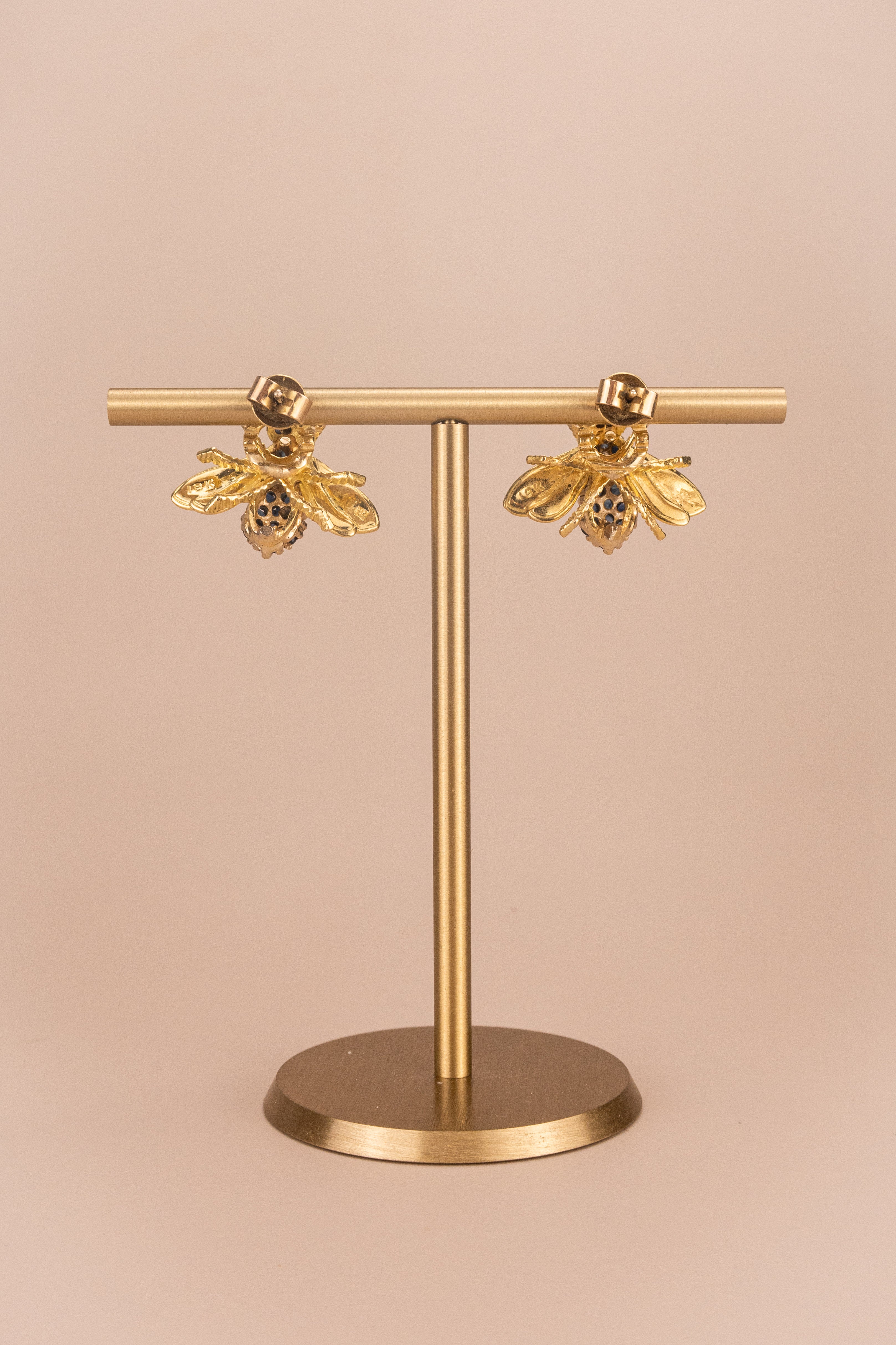 18ct Yellow Gold Diamond and Sapphire Bee Earrings