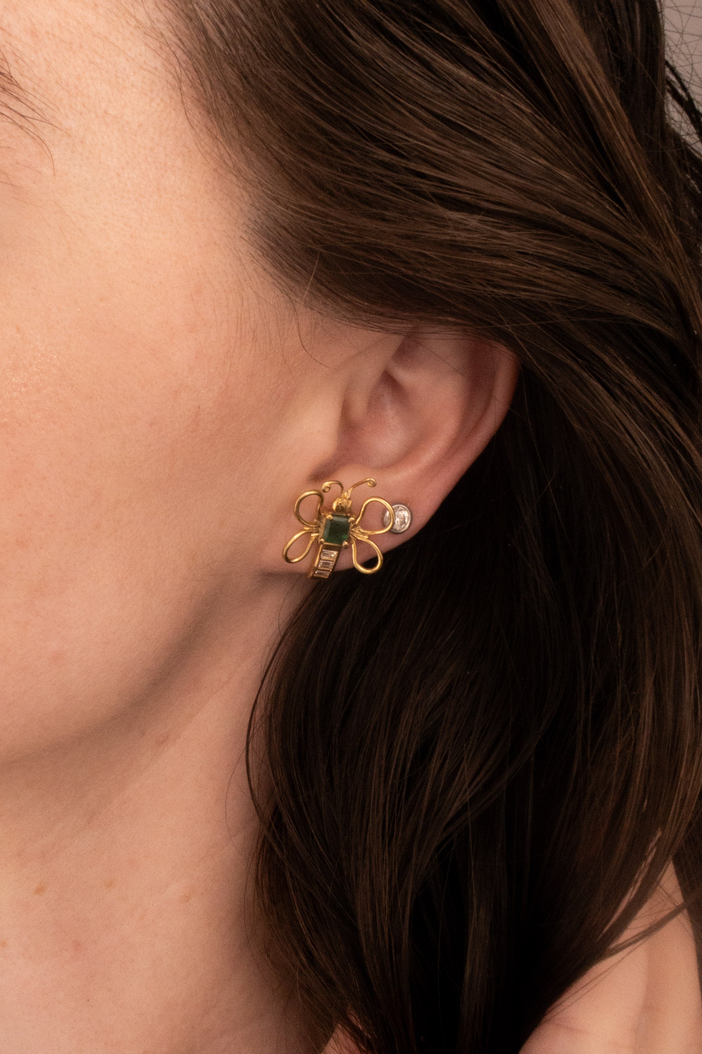 18ct Yellow Gold Emerald and Diamond Butterfly Earrings