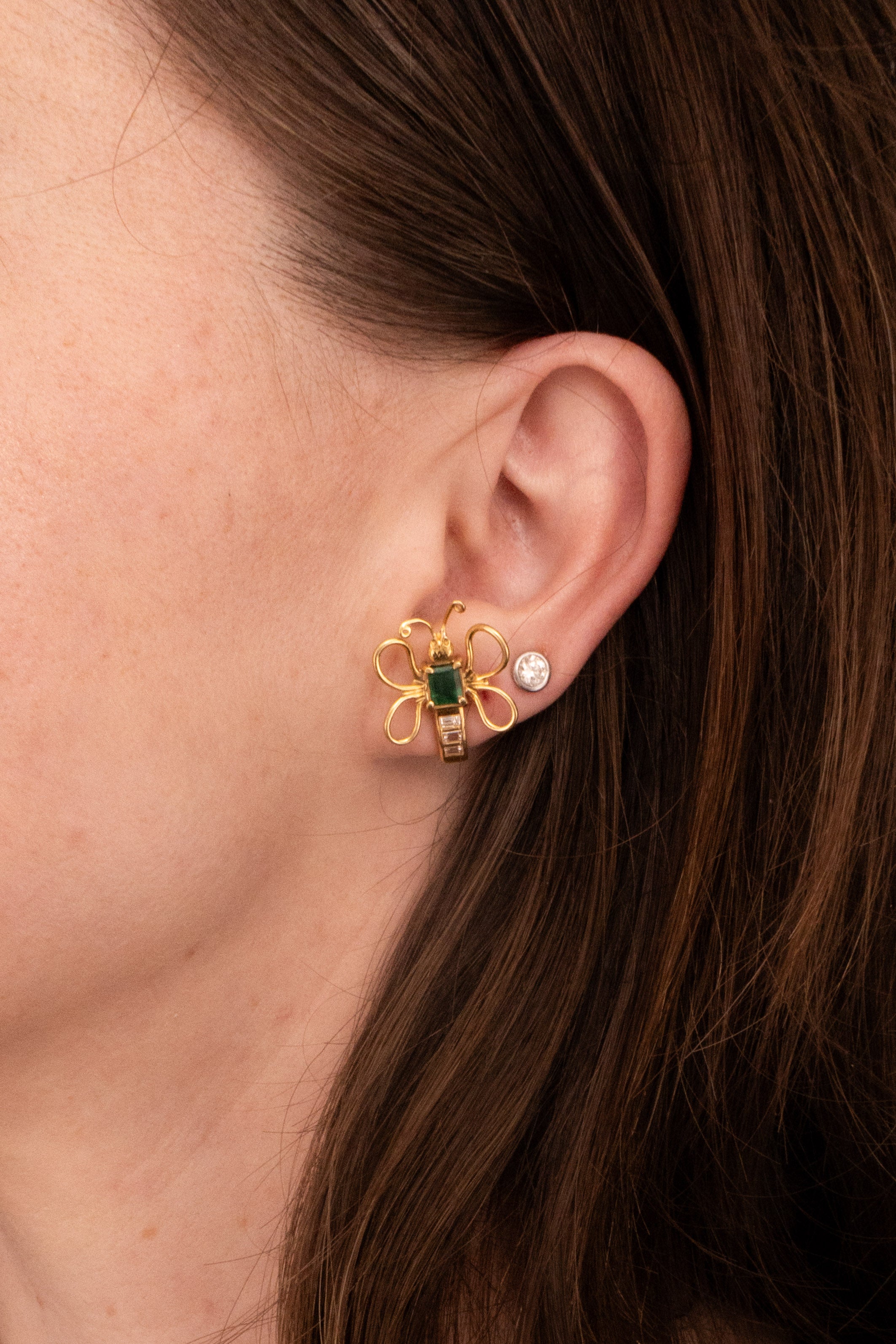18ct Yellow Gold Emerald and Diamond Butterfly Earrings