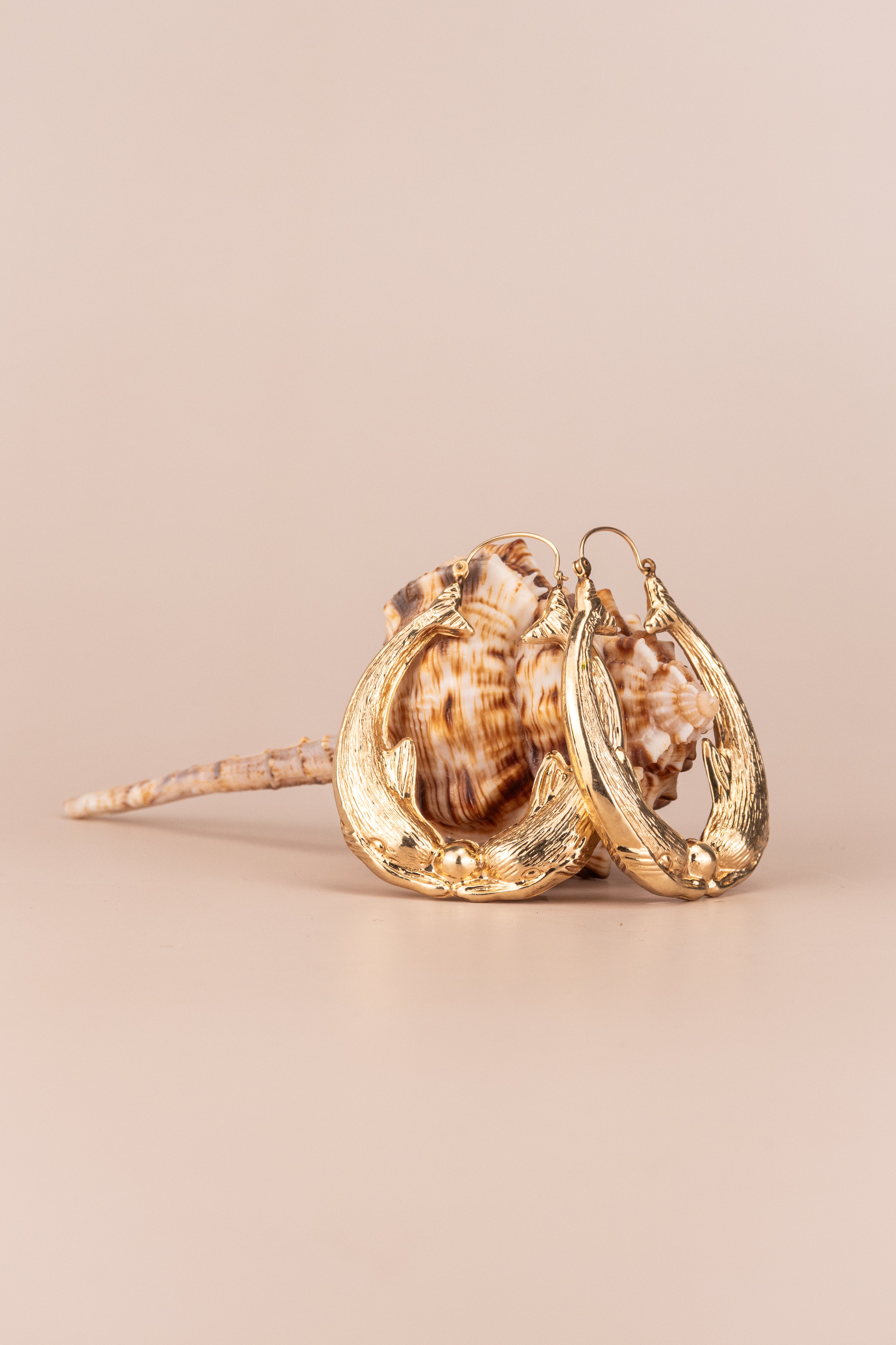 14ct Yellow Gold Mermaid Hoop Earrings