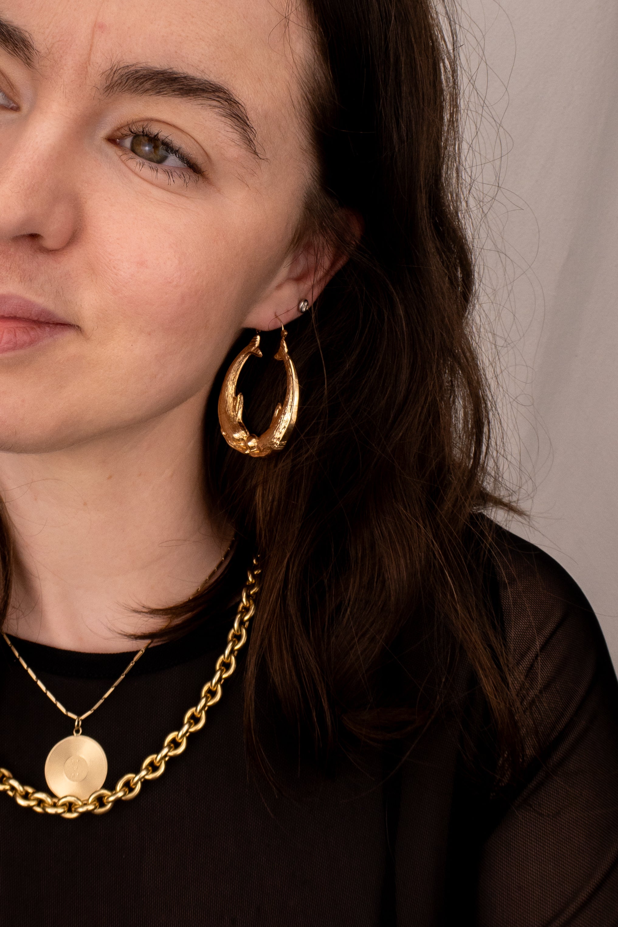 14ct Yellow Gold Mermaid Hoop Earrings