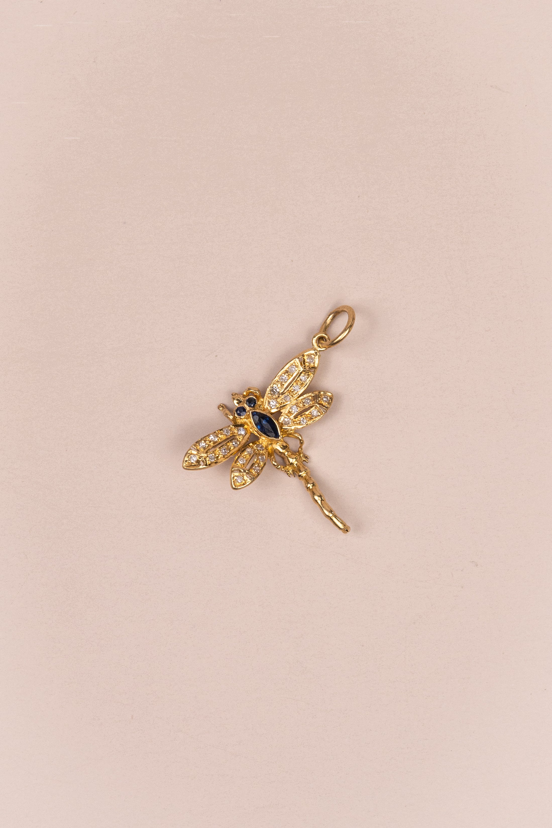 14ct Yellow Gold Sapphire and Diamond Dragonfly Pendant