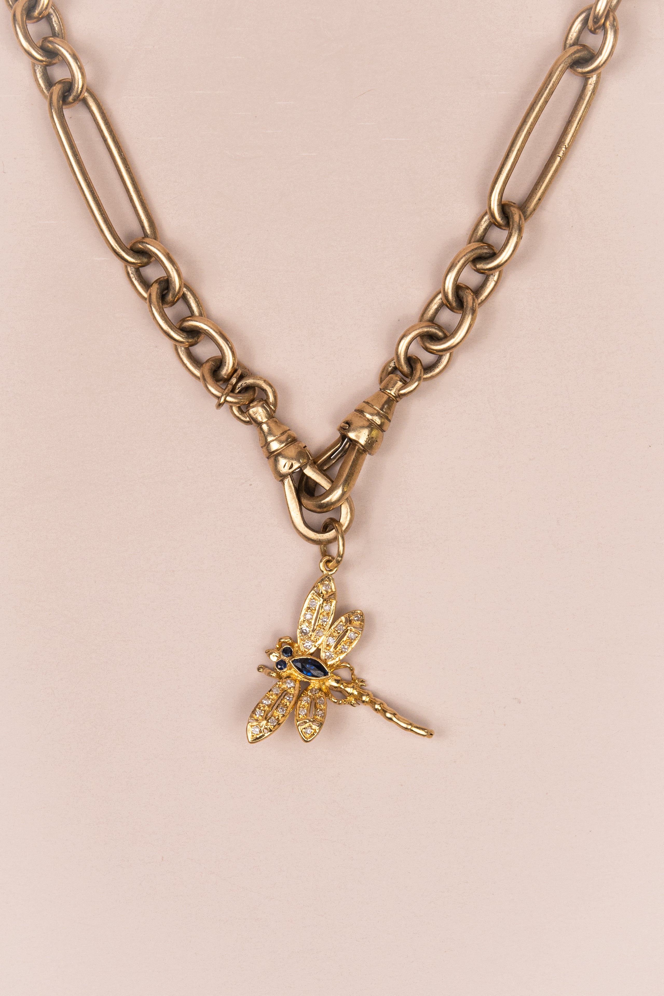 14ct Yellow Gold Sapphire and Diamond Dragonfly Pendant