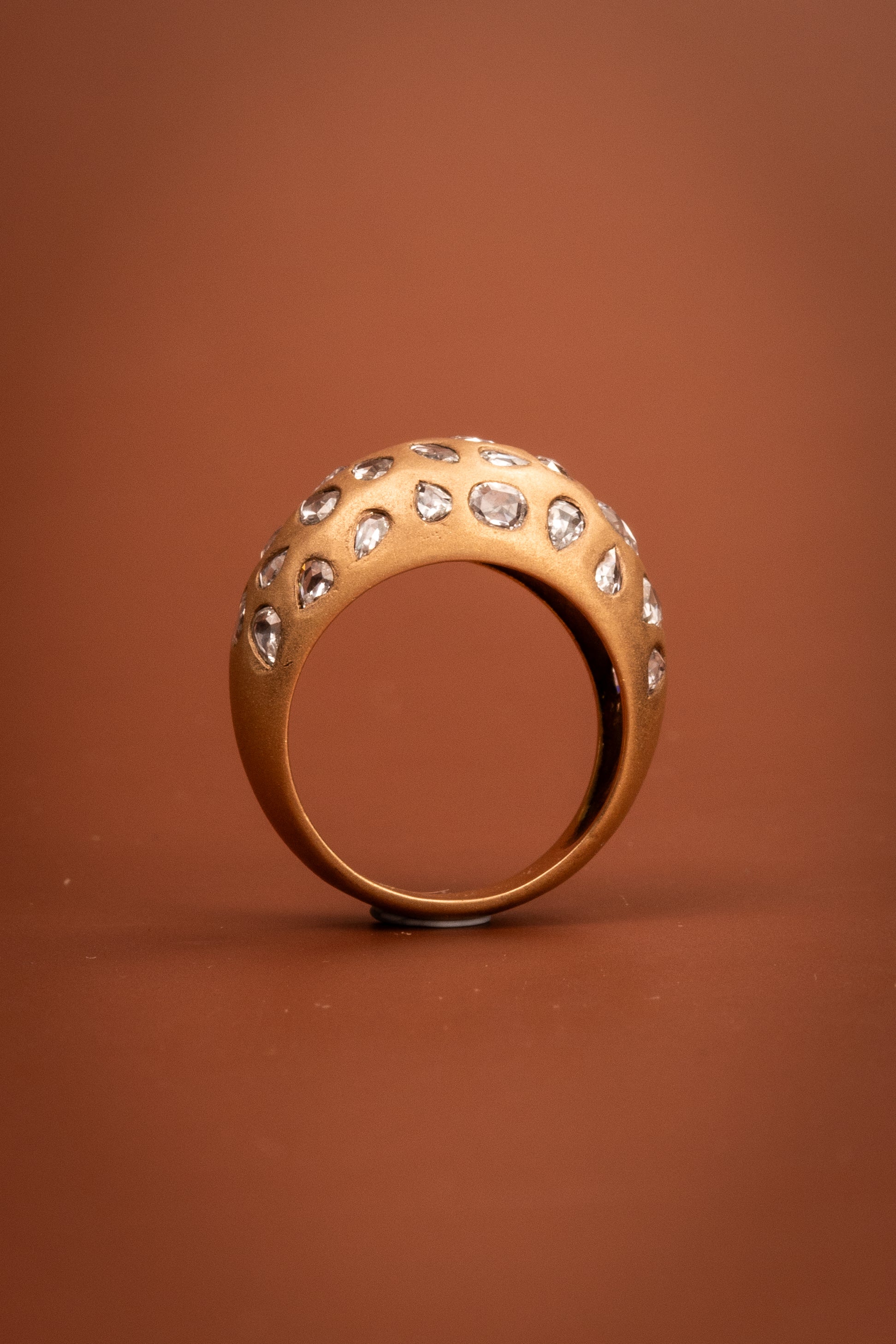 18ct Rose Gold and Rose Cut Diamond Bombe Ring