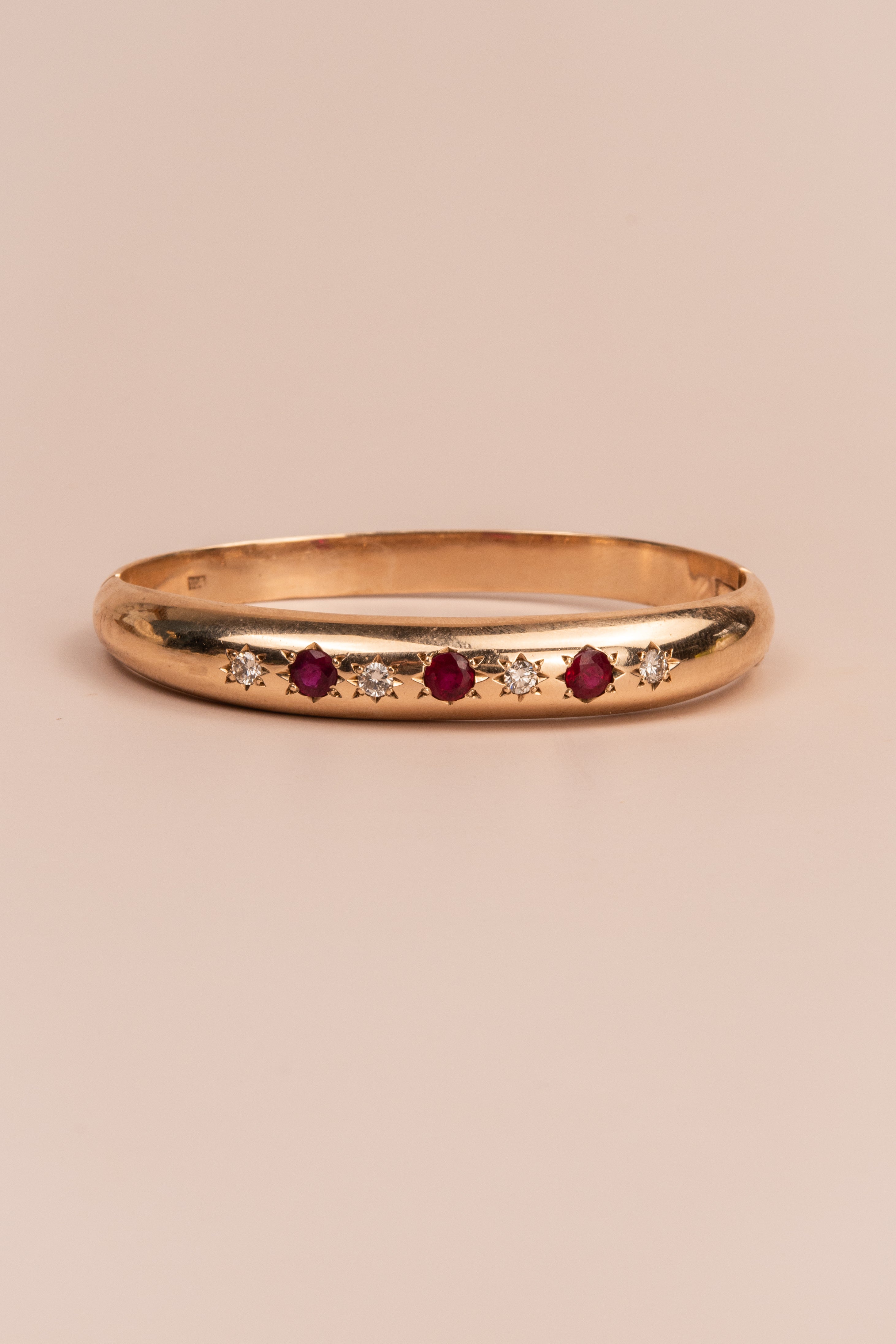 9ct Yellow Gold Pigeon Blood Ruby & Diamond Bangle