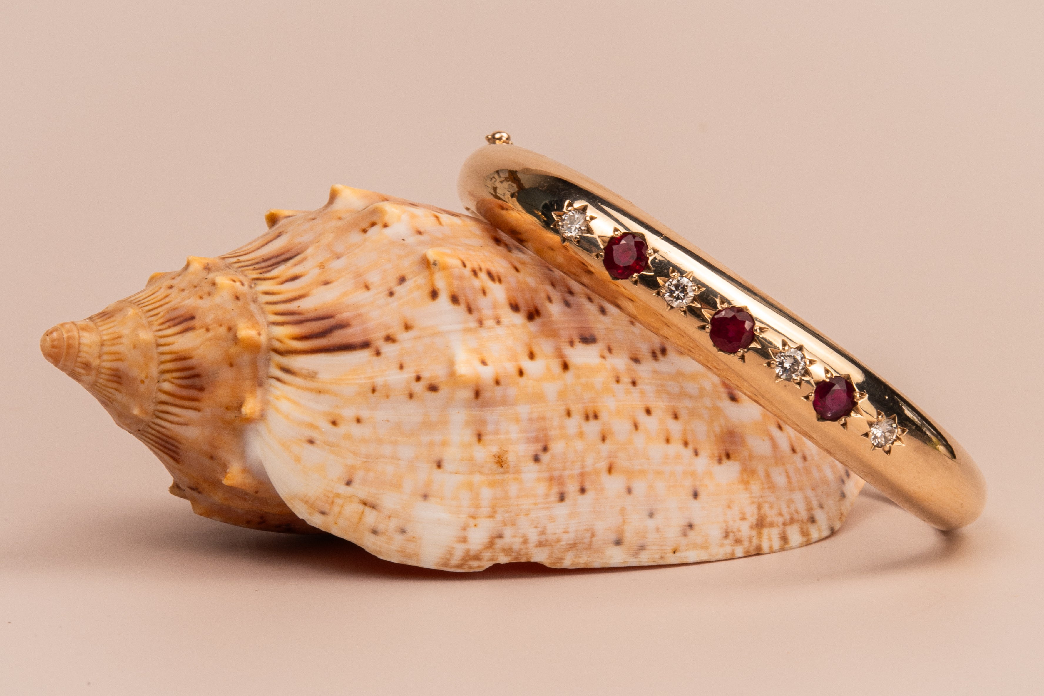 9ct Yellow Gold Pigeon Blood Ruby & Diamond Bangle