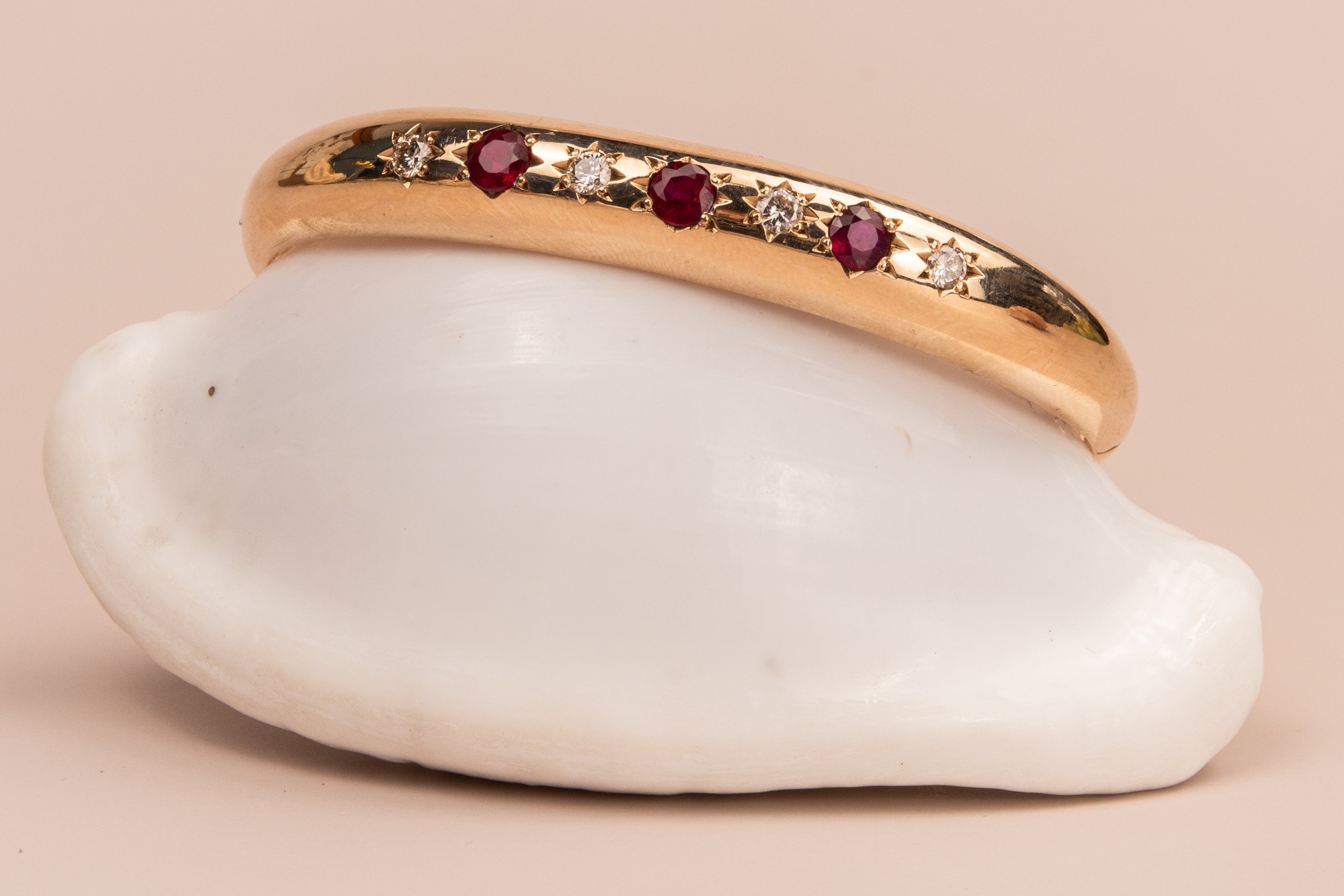 9ct Yellow Gold Pigeon Blood Ruby & Diamond Bangle