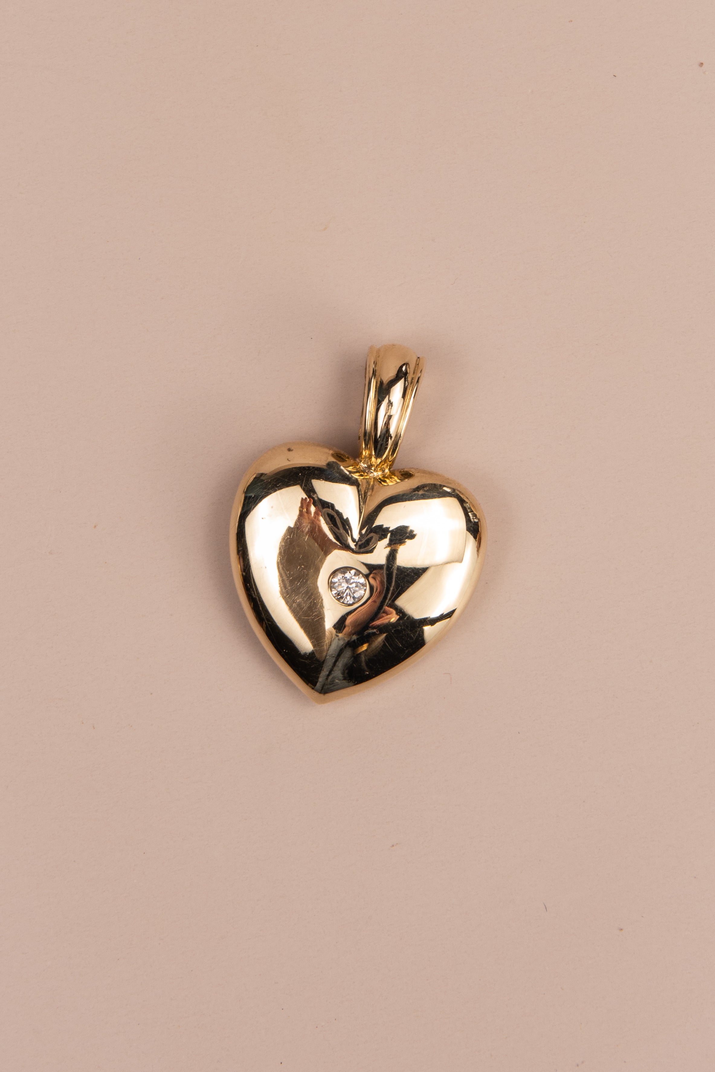 10ct Yellow Gold Puffy Heart Diamond Pendant