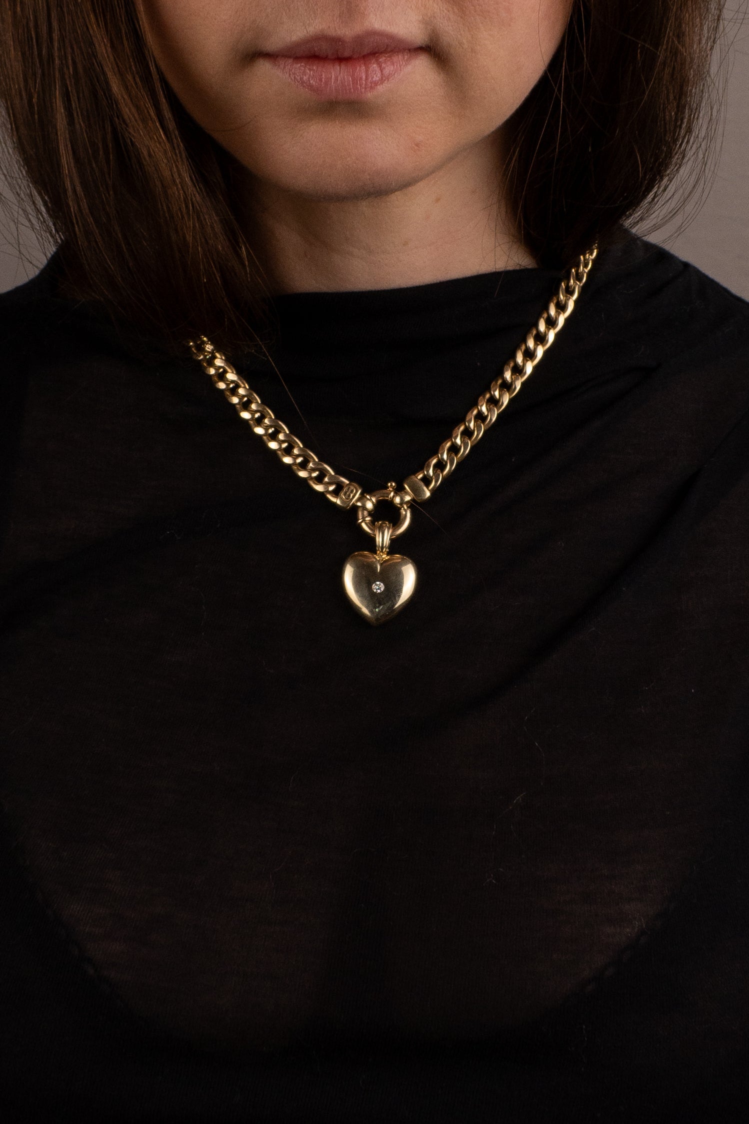 10ct Yellow Gold Puffy Heart Diamond Pendant