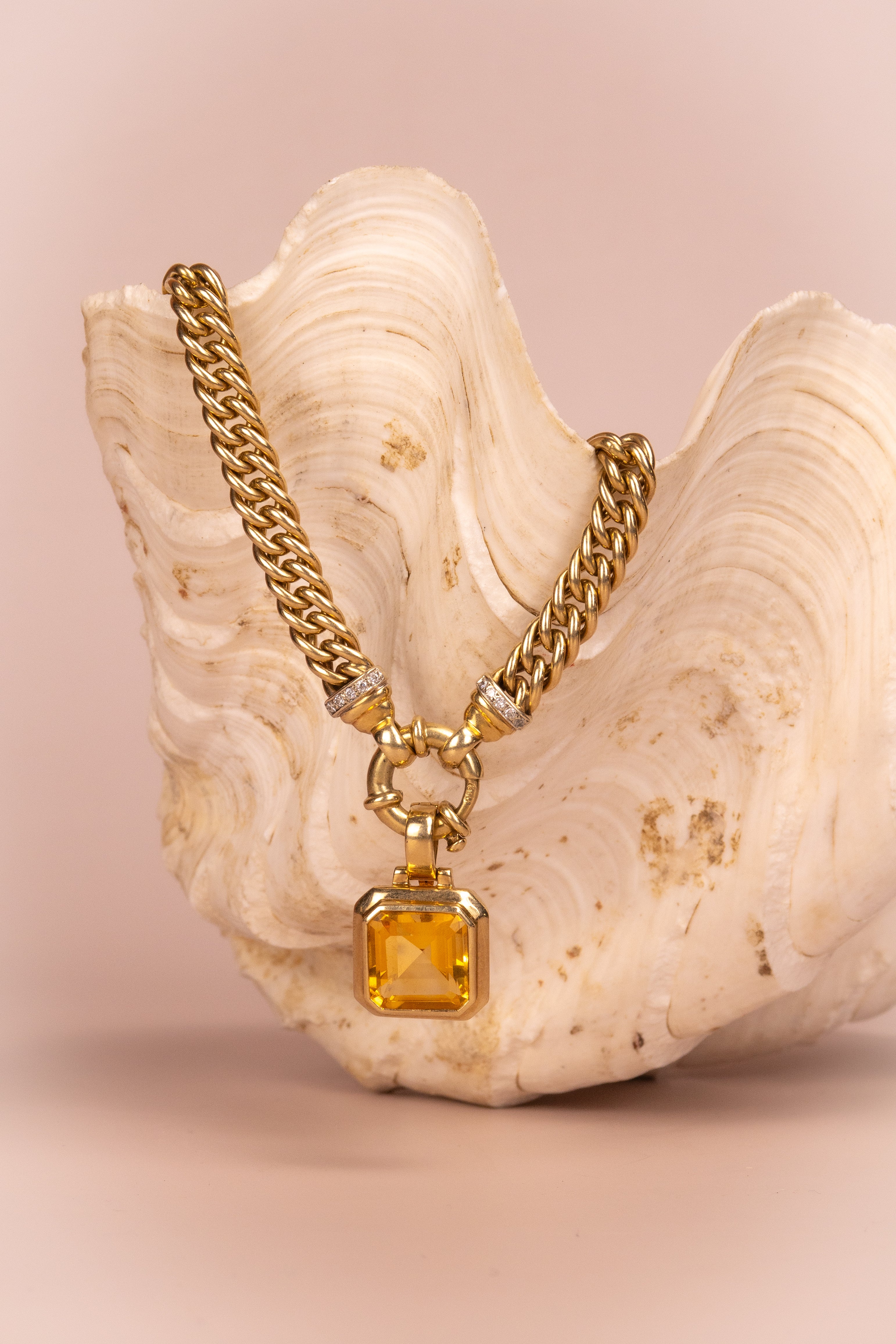 9ct Yellow GoldDouble Curb & Diamond Necklace