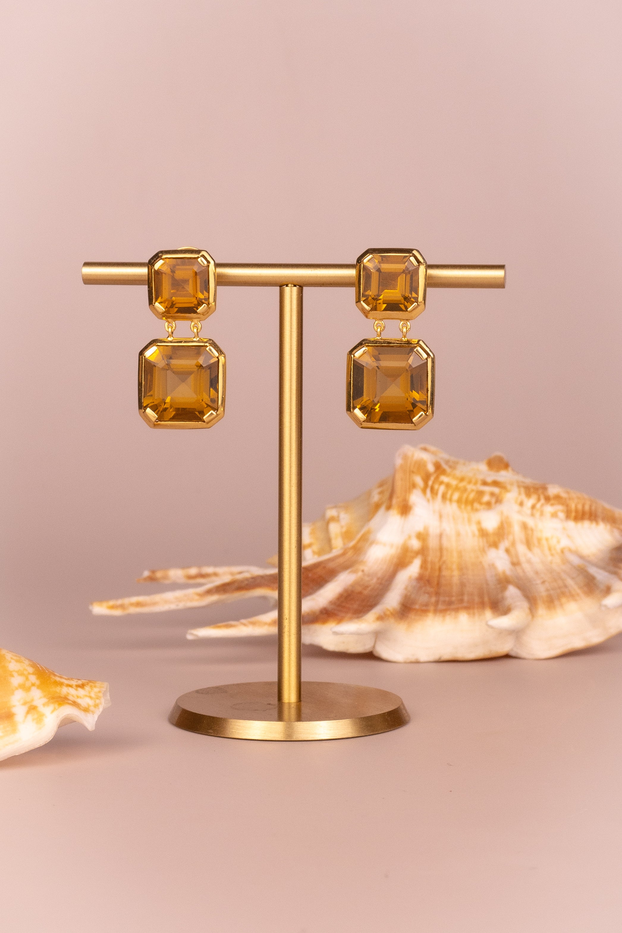 18ct Yellow Gold Asscher Cut Citrine Earrings