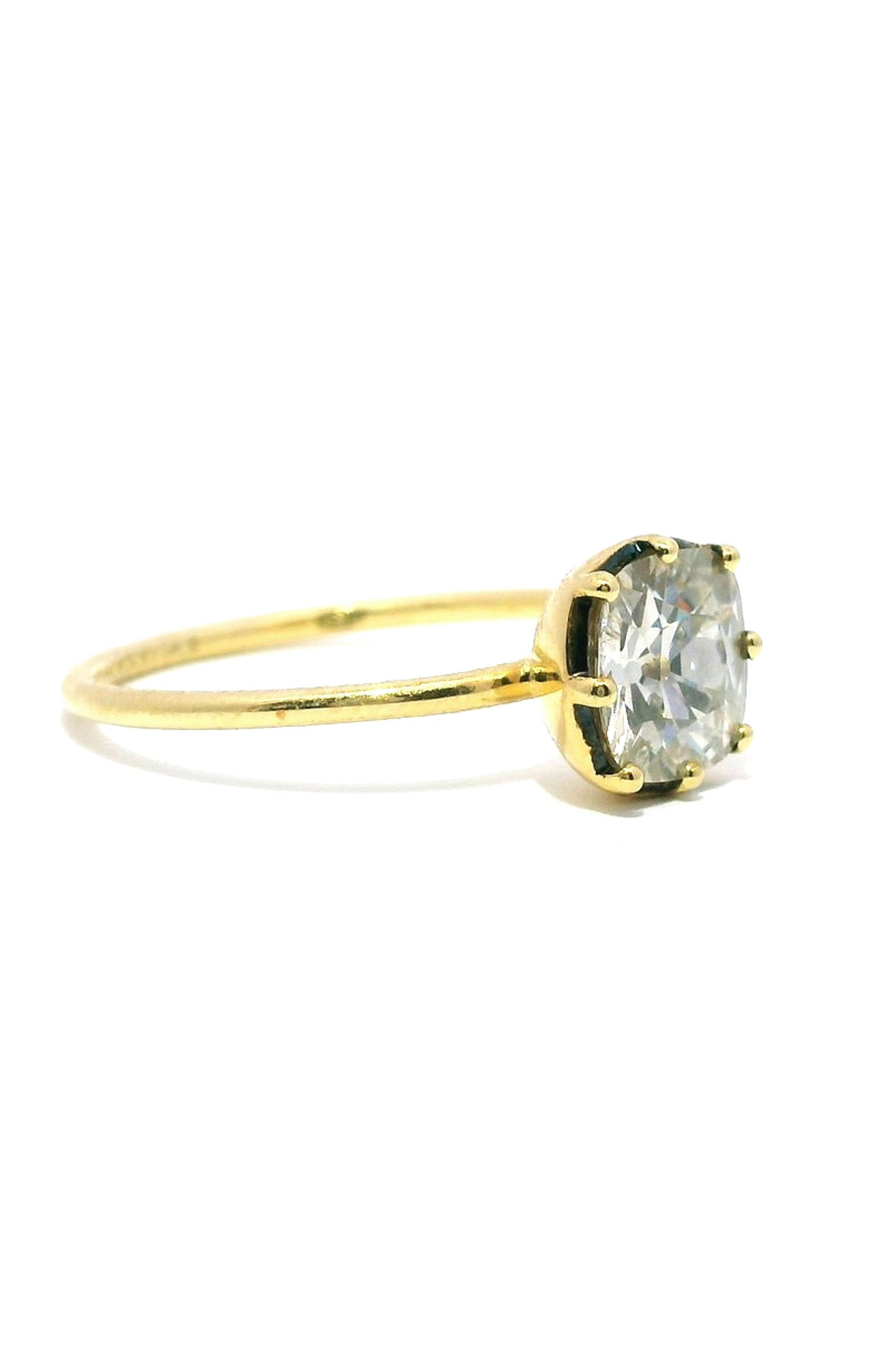 18ct Yellow Gold Cut Down Collet 1.1ct Cushion Cut Diamond Ring
