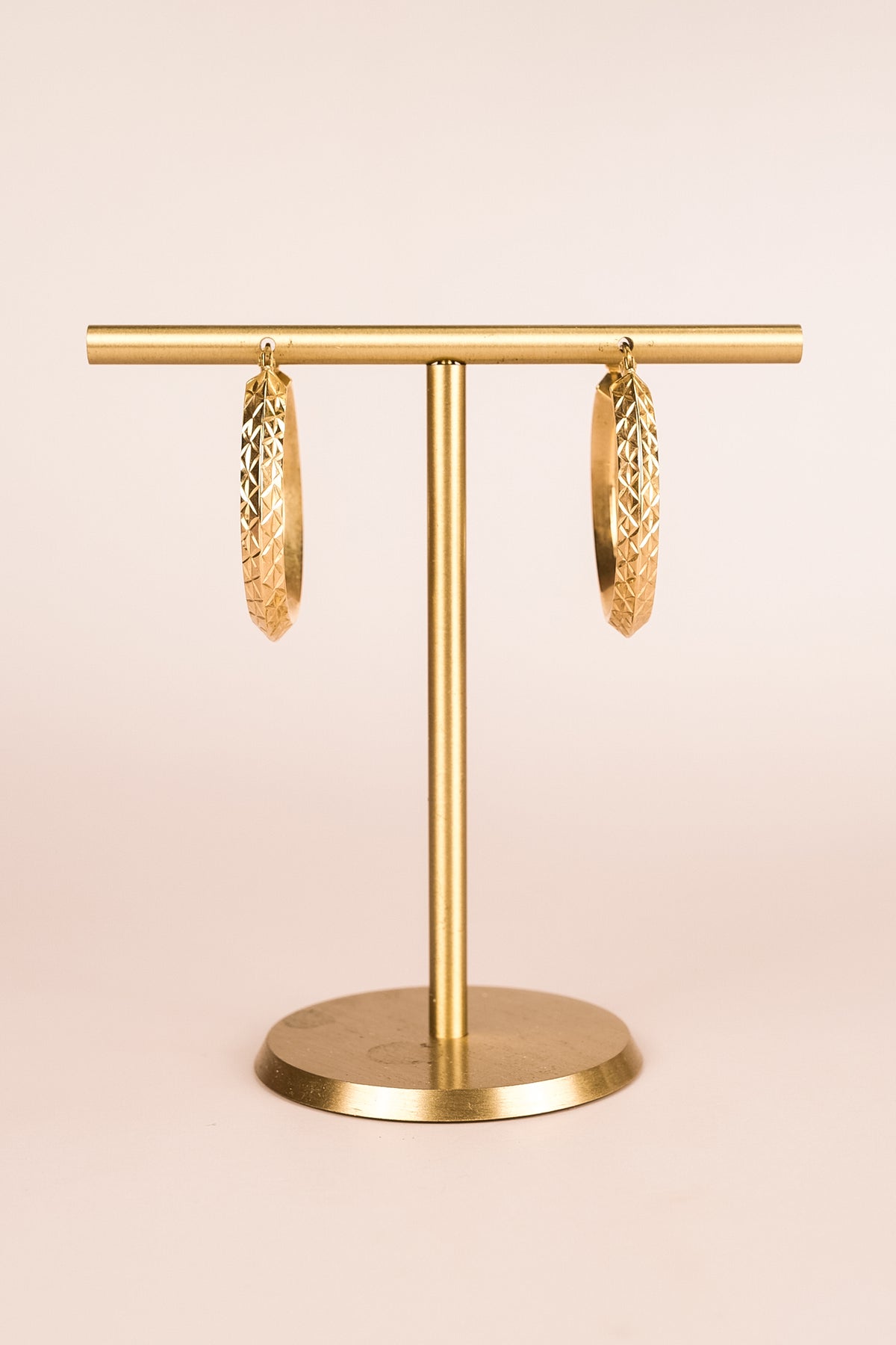 9ct Yellow Gold Knife Edge Etched Hoop Earrins