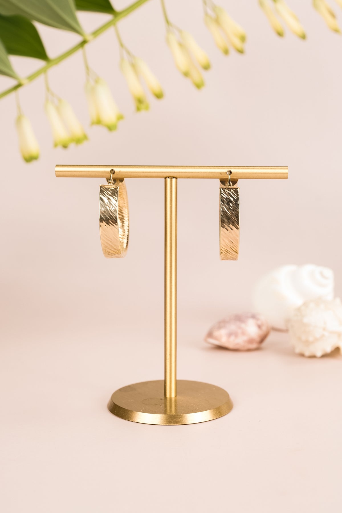 9ct Yellow Gold Bark Textured Hoop Earrings