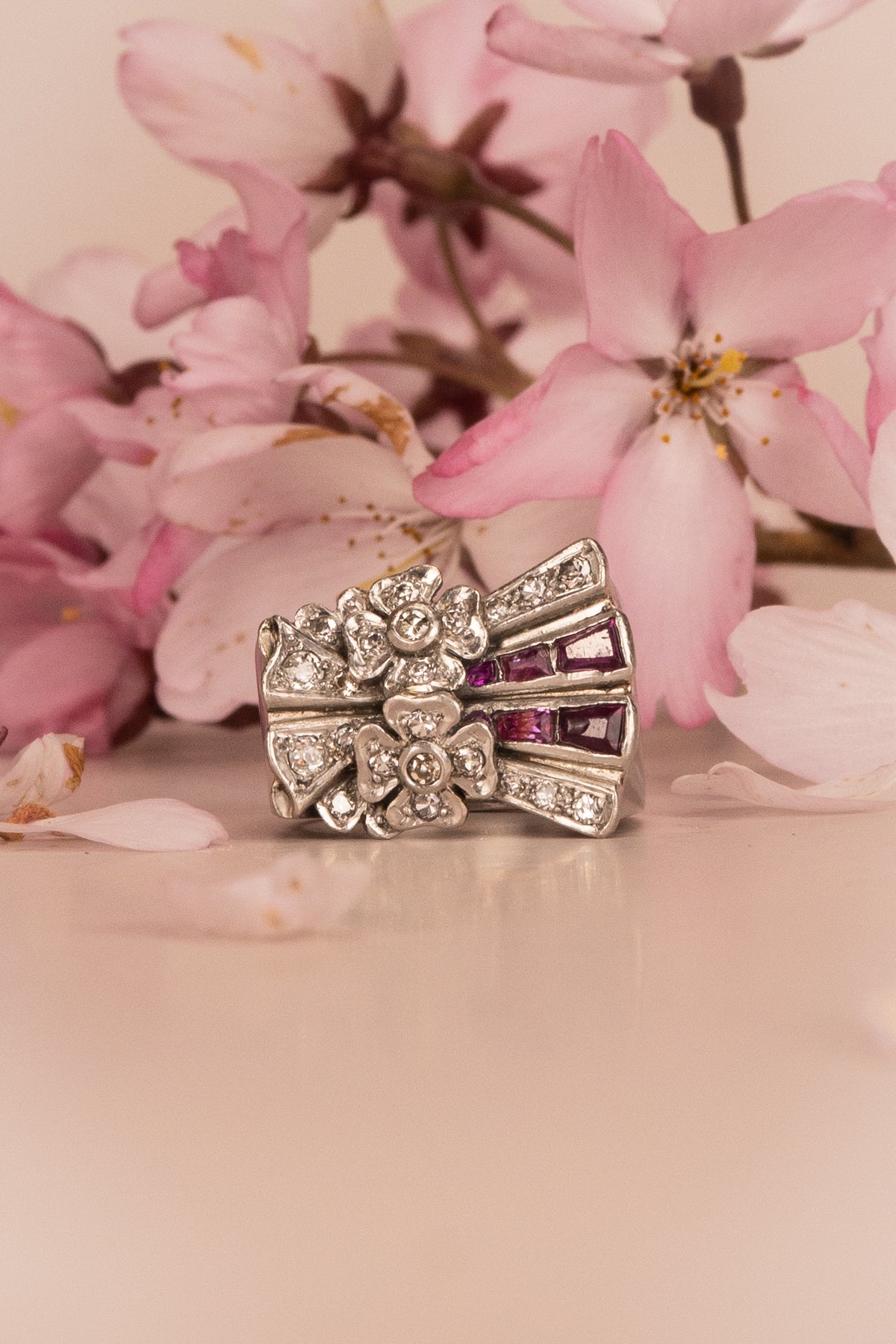 Platinum, Diamond and Ruby Art Deco Tank Ring