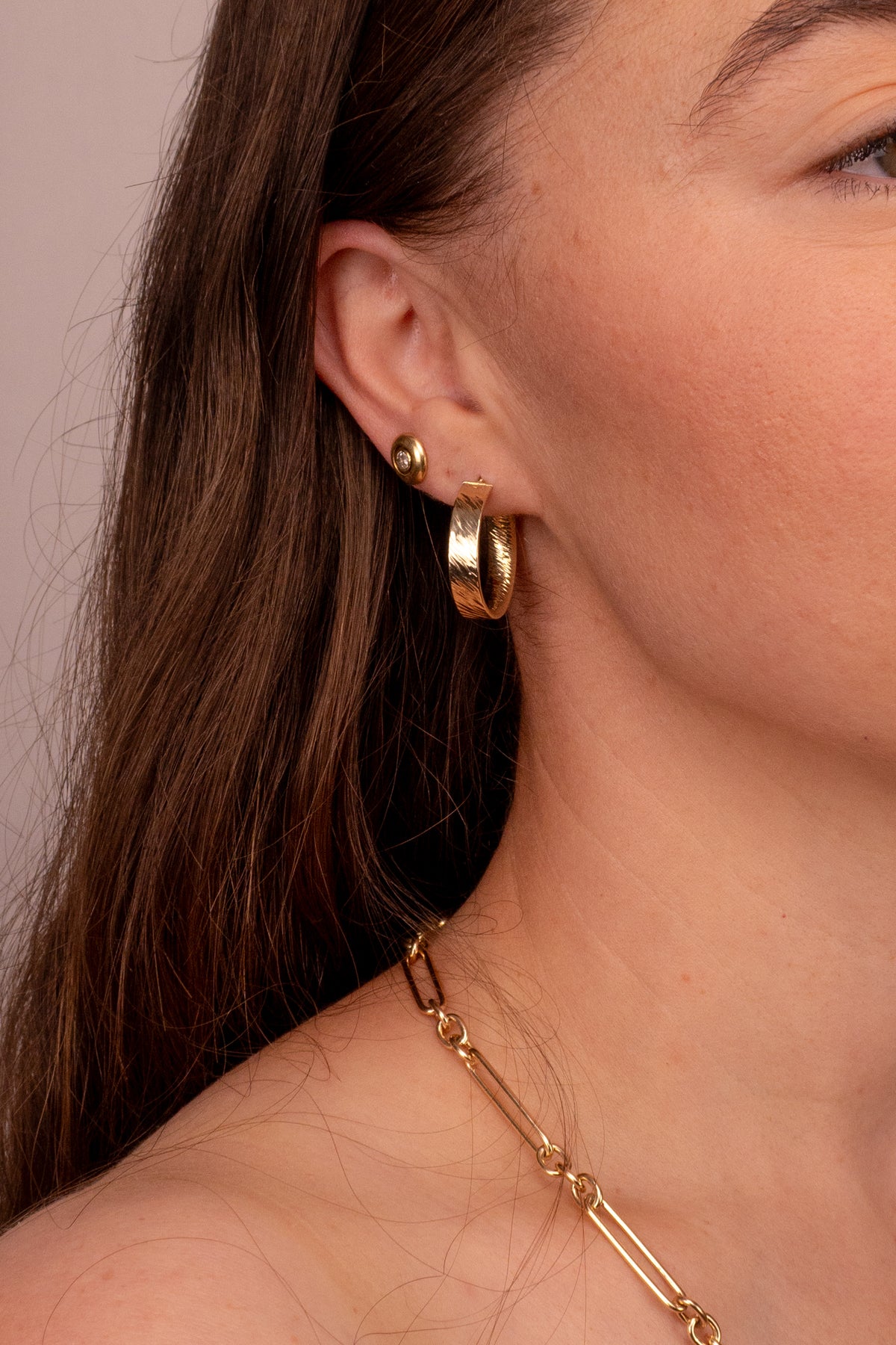 9ct Yellow Gold Bark Textured Hoop Earrings