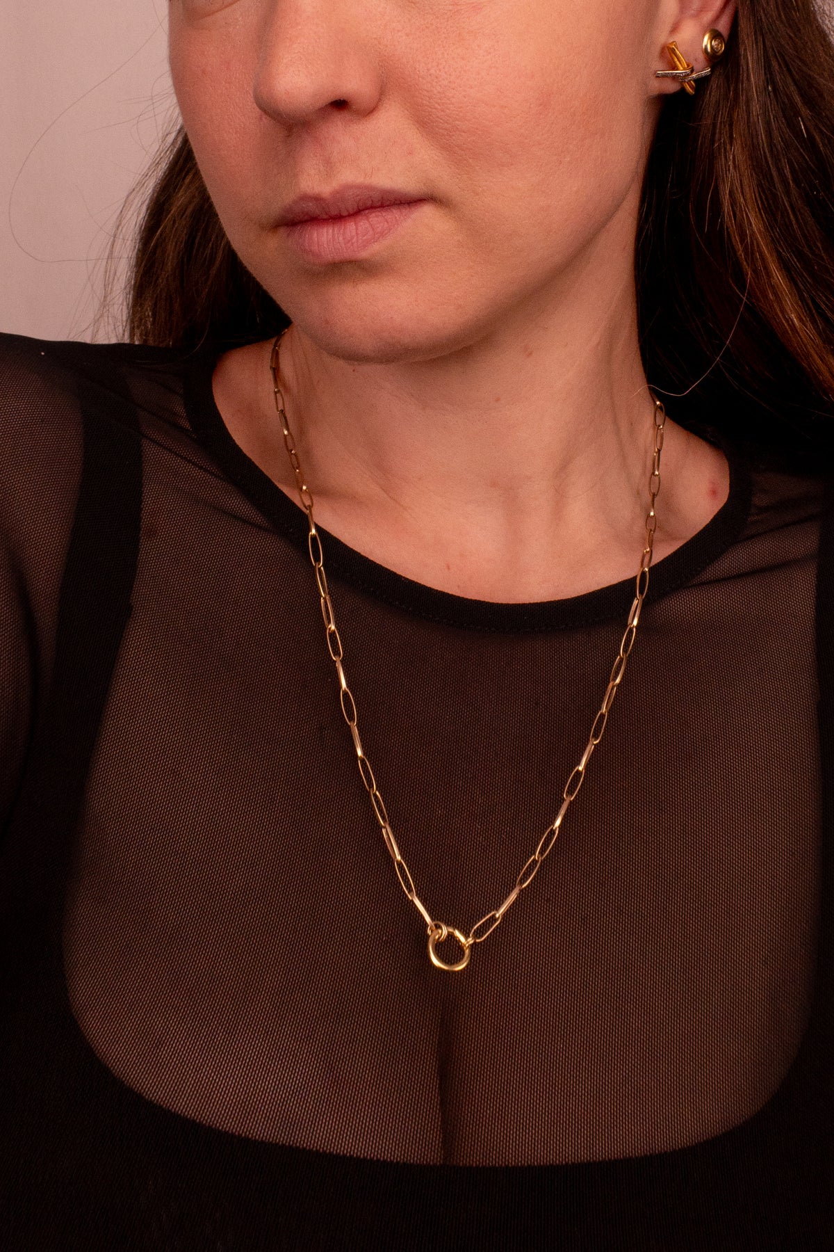 9ct Yellow Gold 58cm Paperclip Chain with Hinged Gate Ring