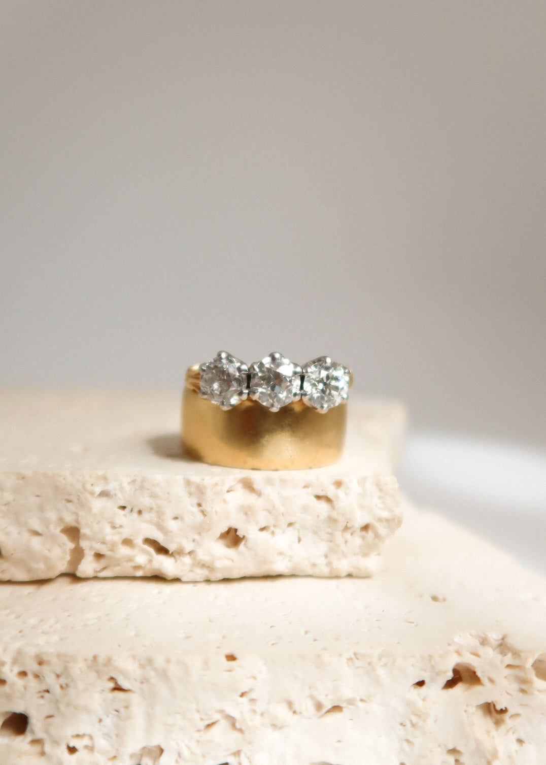18ct Yellow Gold Old European Cut Diamond Trilogy Engagement Ring
