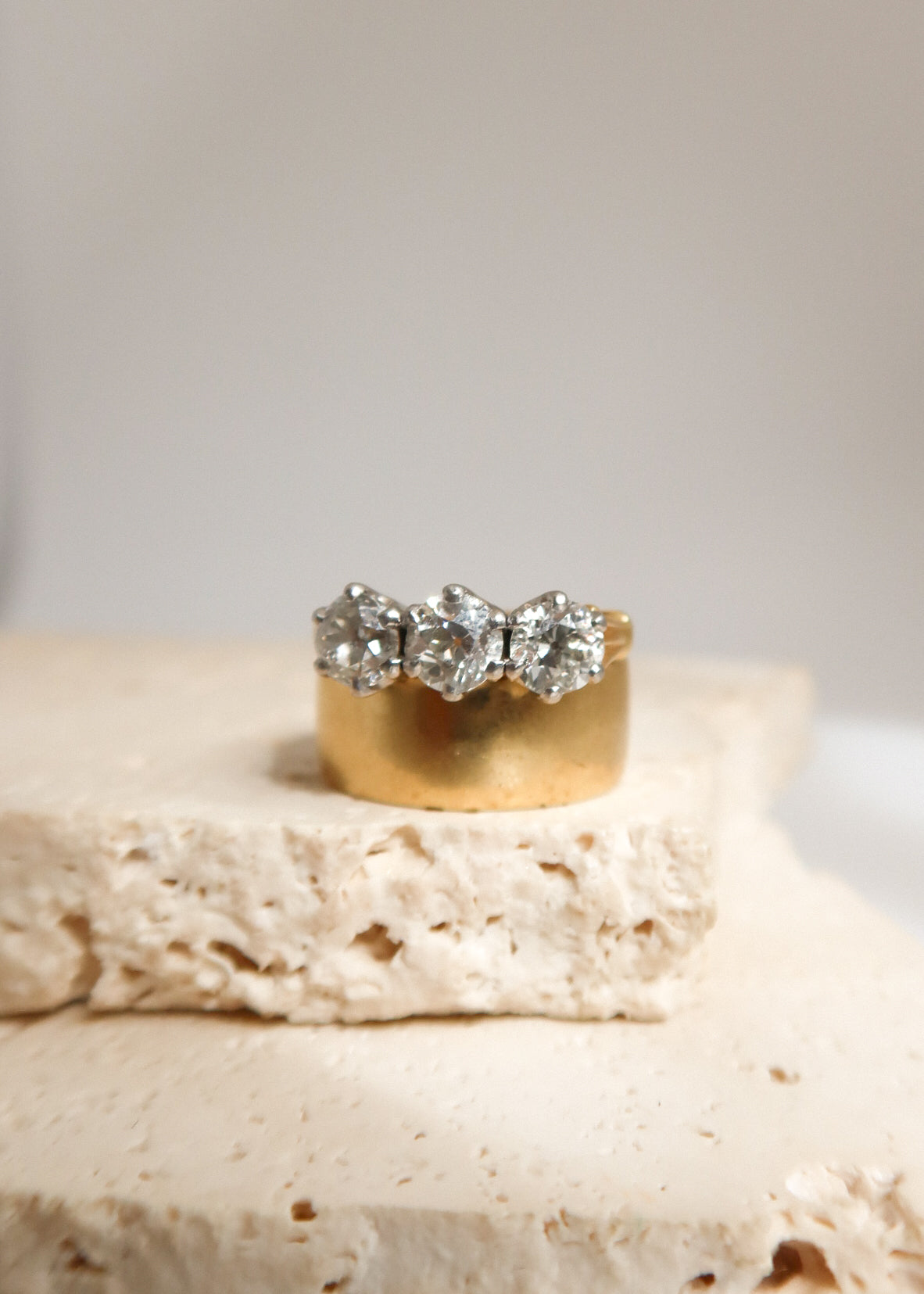 18ct Yellow Gold Old European Cut Diamond Trilogy Engagement Ring