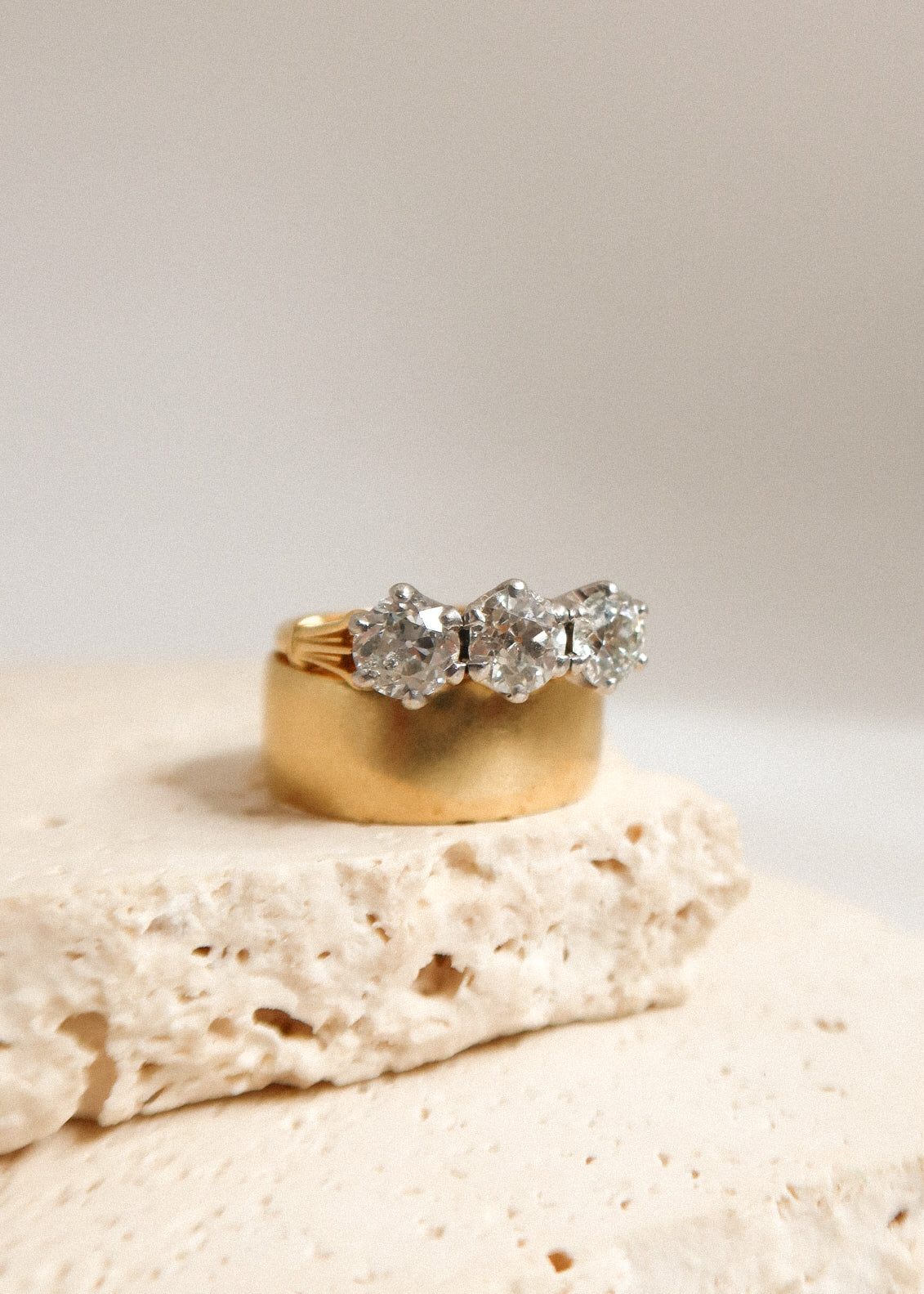 18ct Yellow Gold Old European Cut Diamond Trilogy Engagement Ring