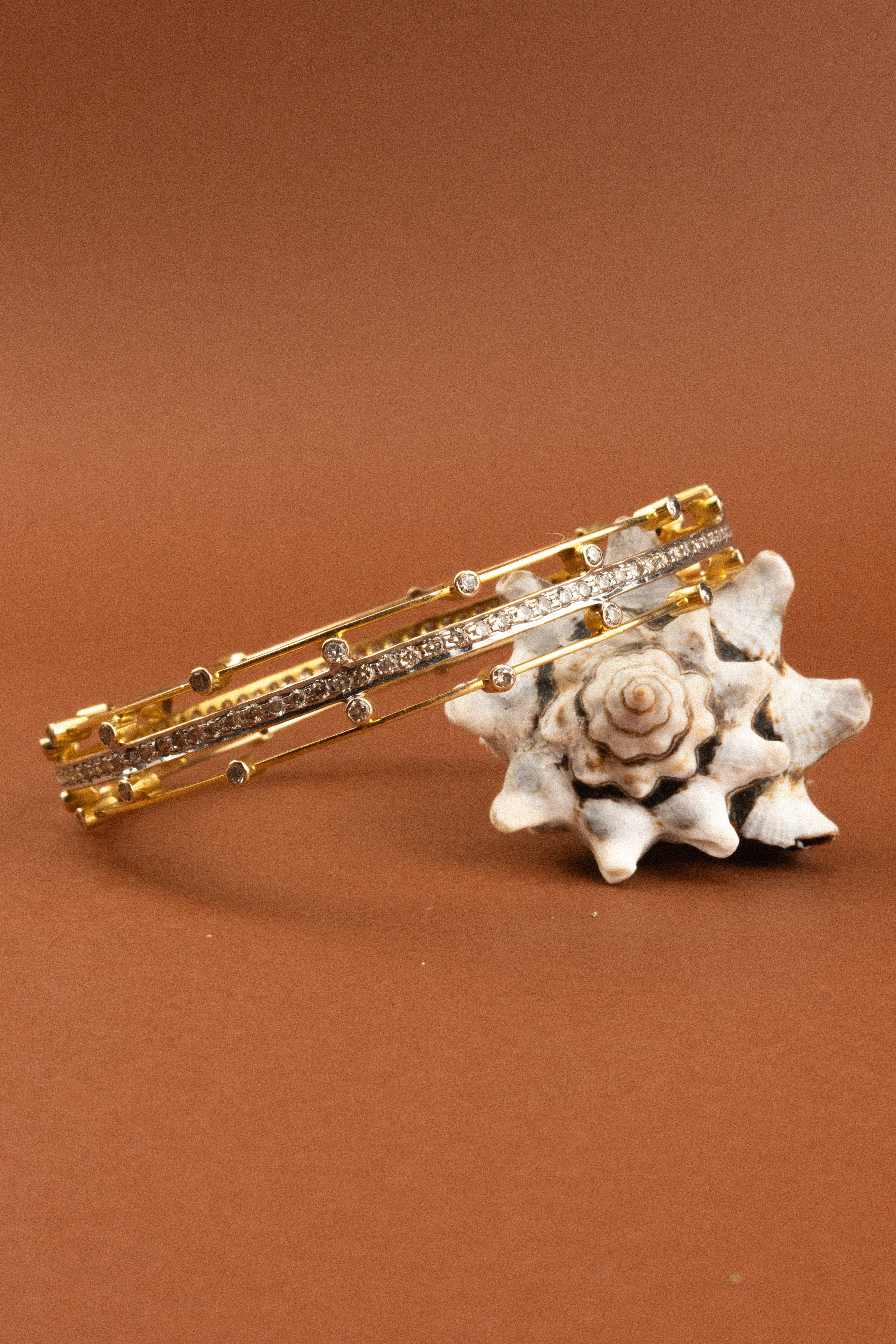 18ct Yellow Gold & Diamond Triple Row Bangle