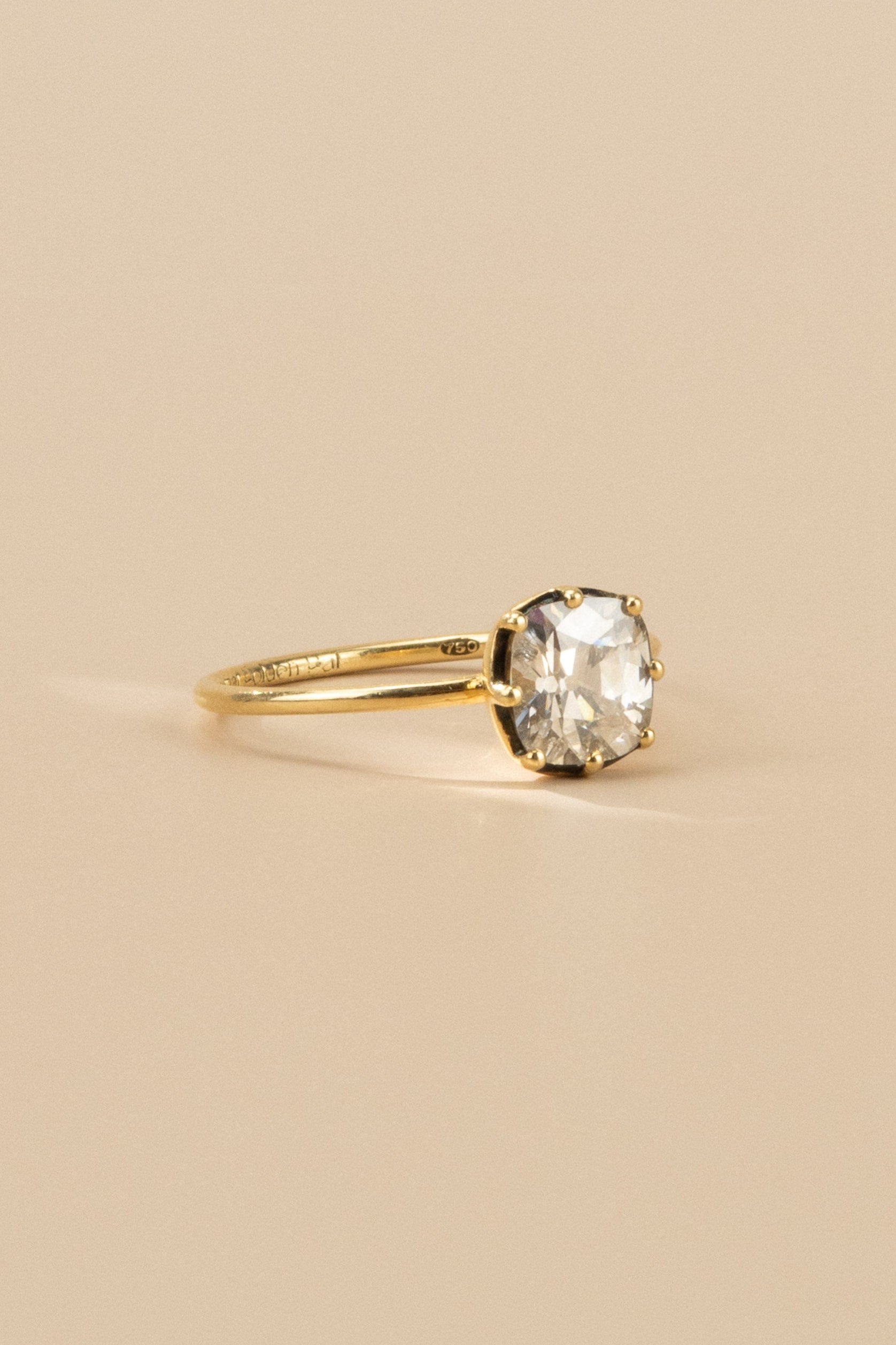 18ct Yellow Gold Cut Down Collet 1.1ct Cushion Cut Diamond Ring