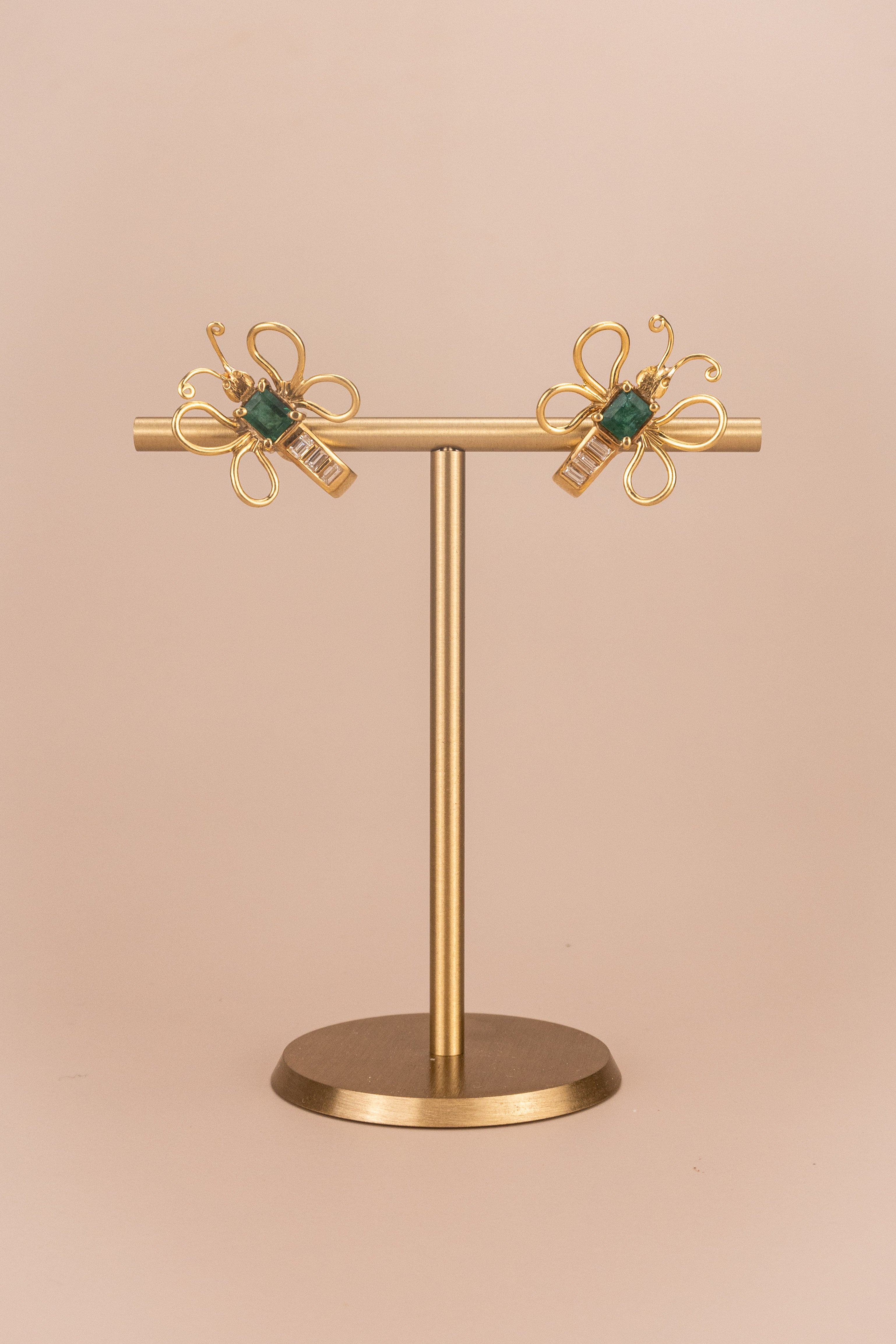 18ct Yellow Gold Emerald and Diamond Butterfly Earrings