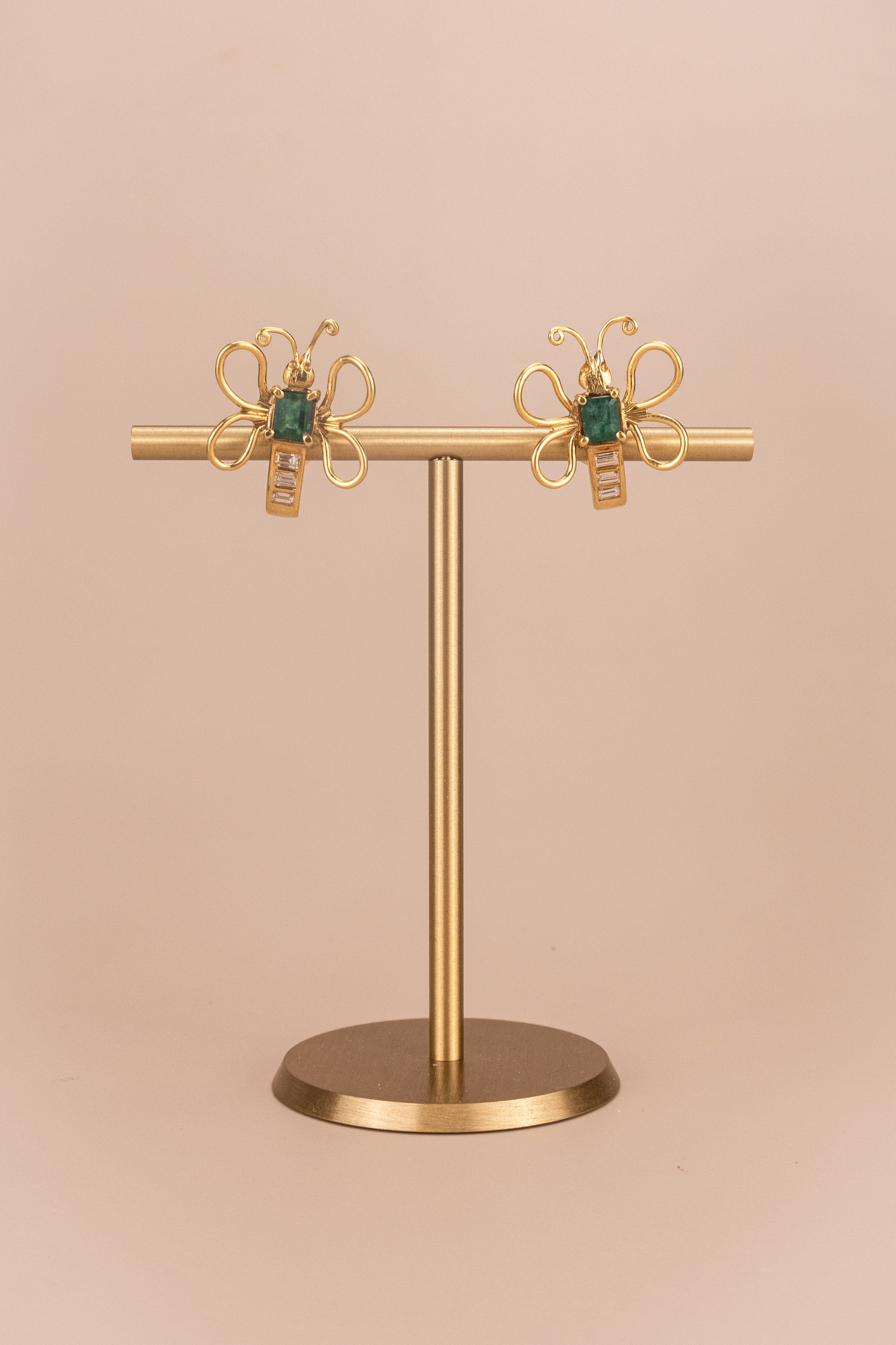 18ct Yellow Gold Emerald and Diamond Butterfly Earrings