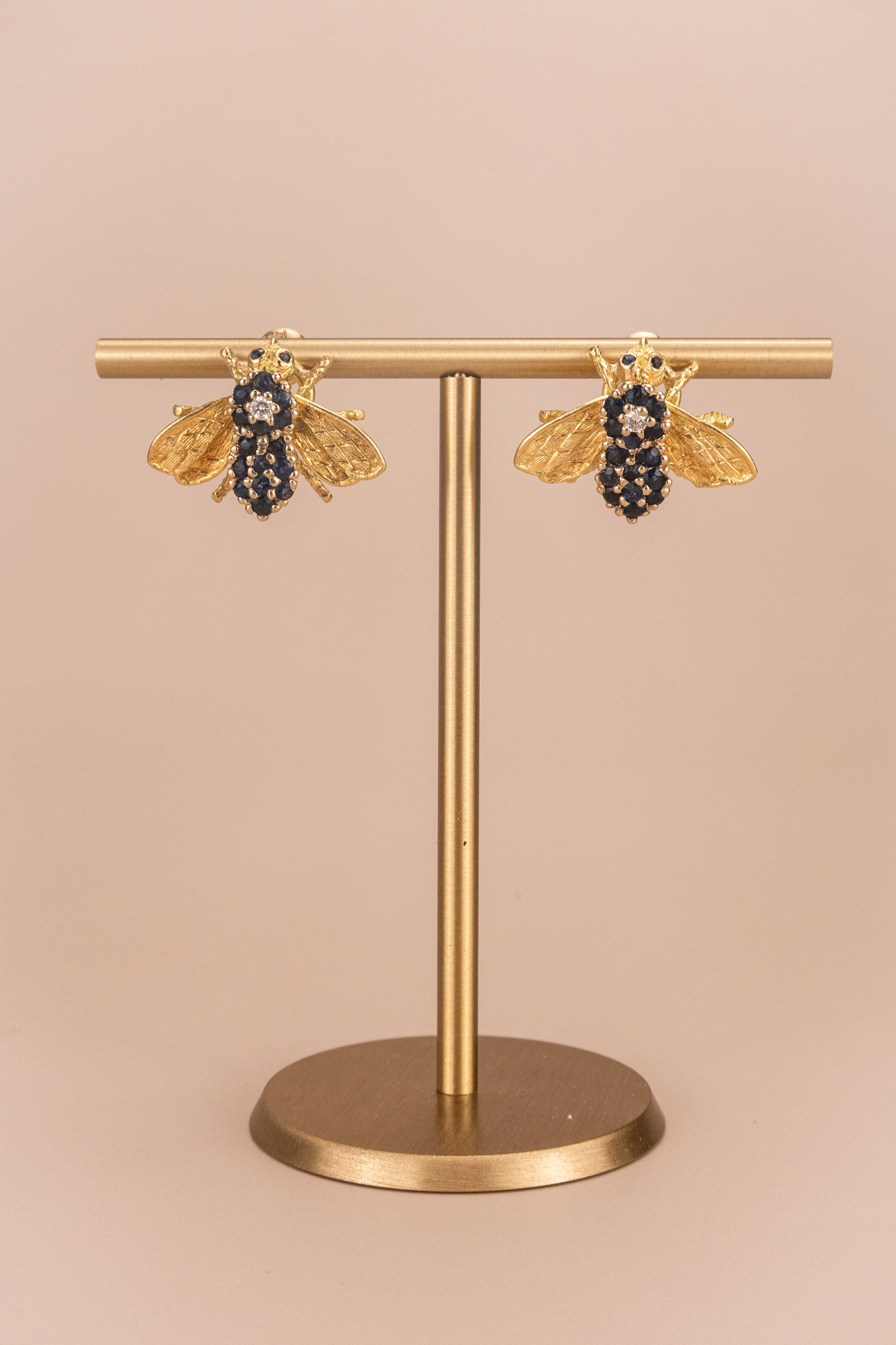 18ct Yellow Gold Diamond and Sapphire Bee Earrings