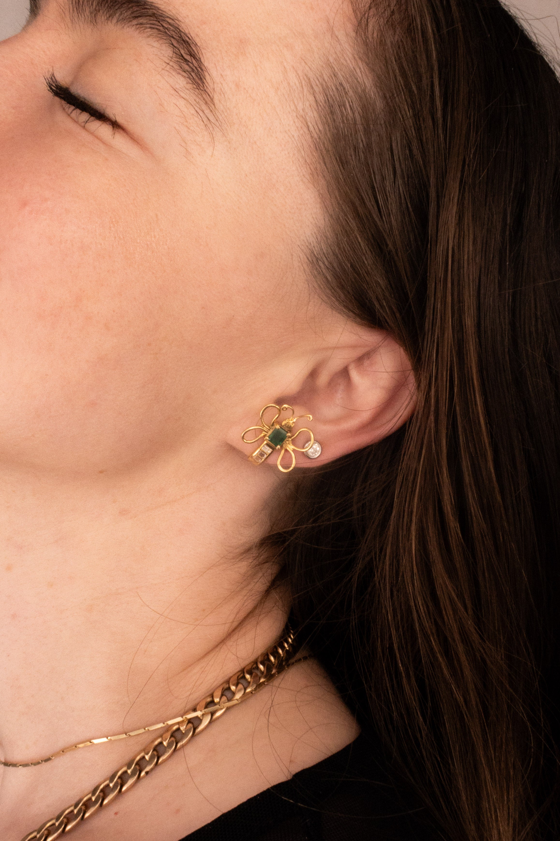 18ct Yellow Gold Emerald and Diamond Butterfly Earrings