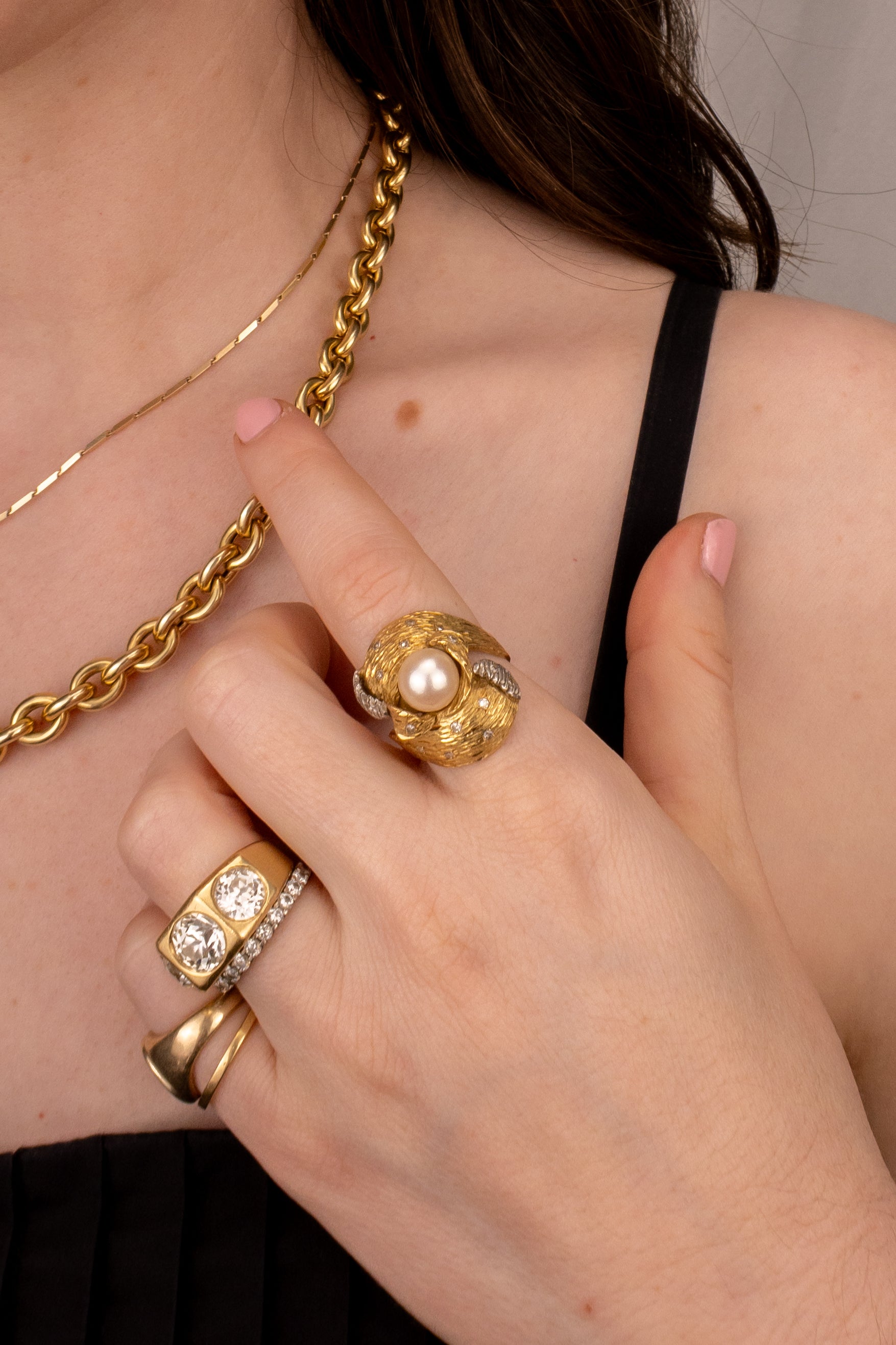 18ct Yellow Gold Pearl & Diamond Ring
