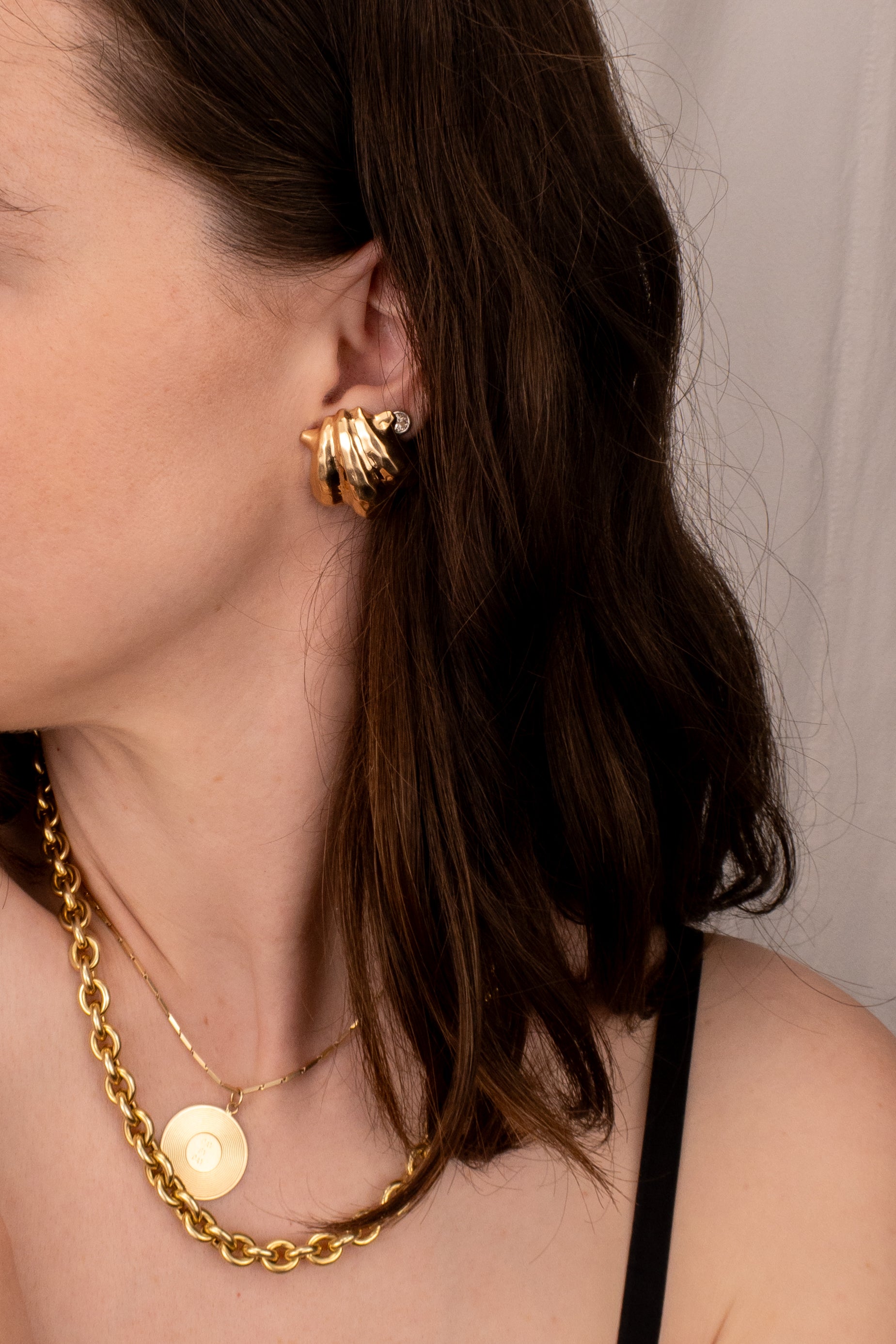 14ct Yellow Gold Hammered Shell Earrings