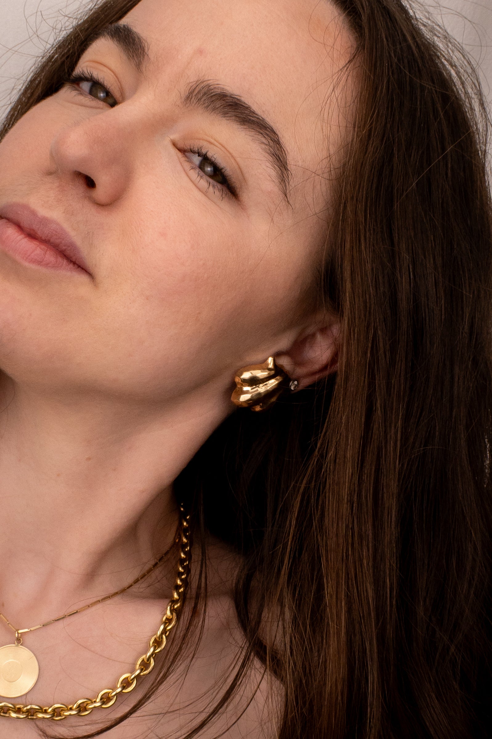 14ct Yellow Gold Hammered Shell Earrings